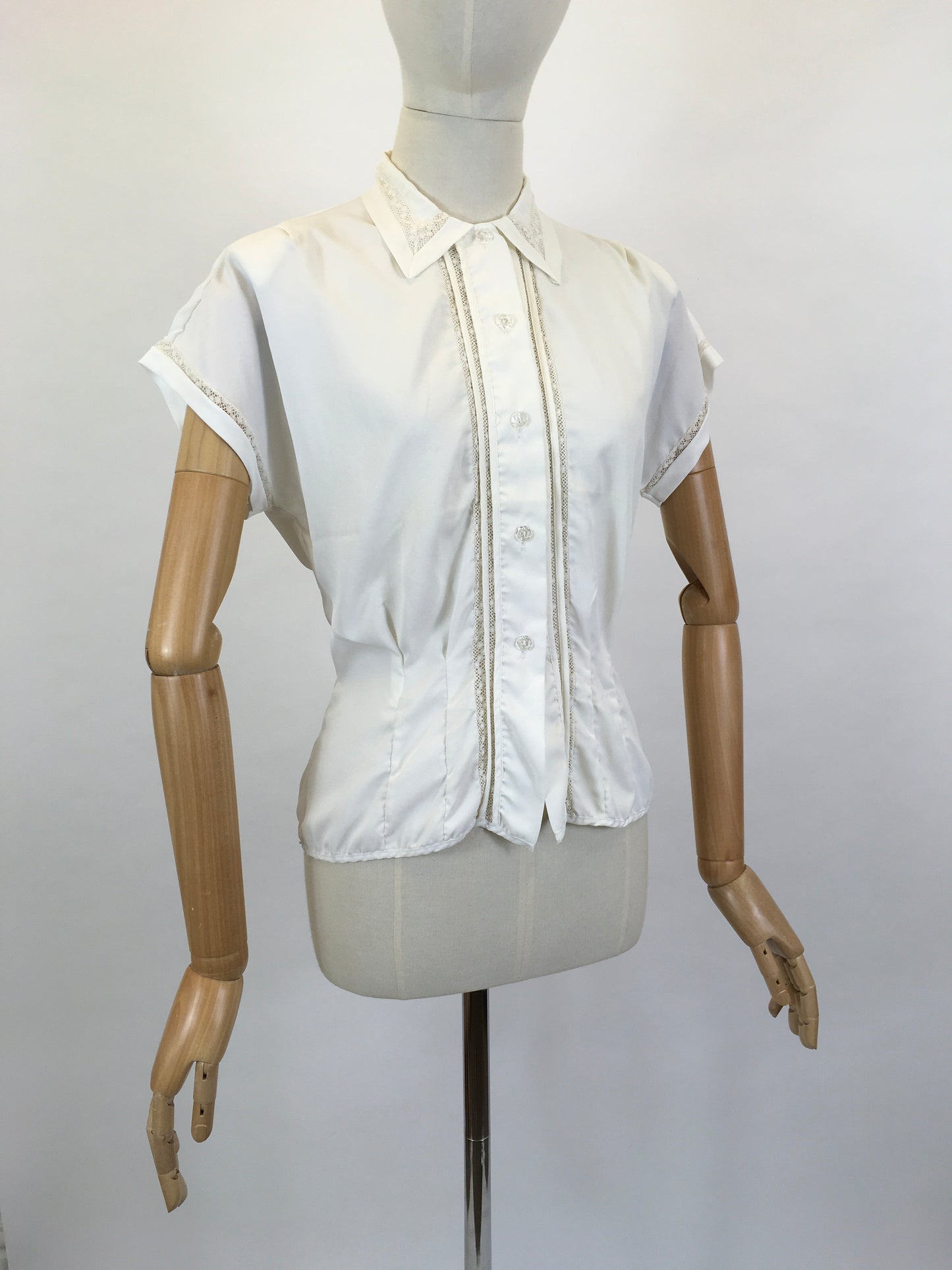 Original 1950’s ‘ Weber’ Blouse in Crisp White - Featuring Lace and Pintuck Detailing to the Bodice