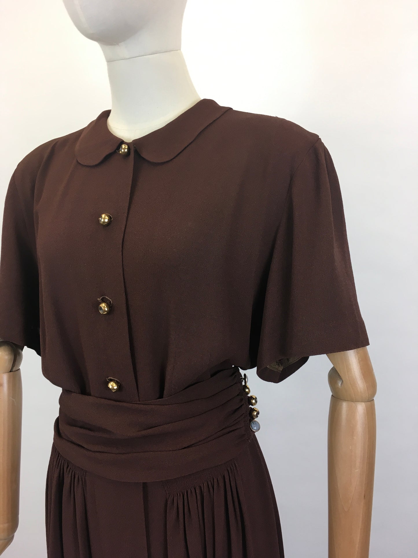 Original 1940’s SENSATIONAL Brown Fine Crepe Dress - ‘ A Jerry Gilden Spectator ‘