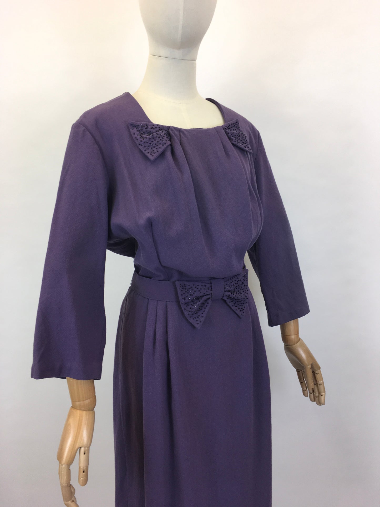 Original 1940’s Cadbury’s Purple Wool Dress - With Beaded Embellishment Details