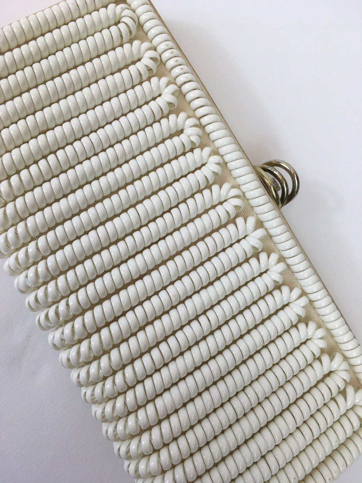 Original 1950s STUNNING White Telephone Cord Clutch Bag - Lovely Gold Frame Detailing