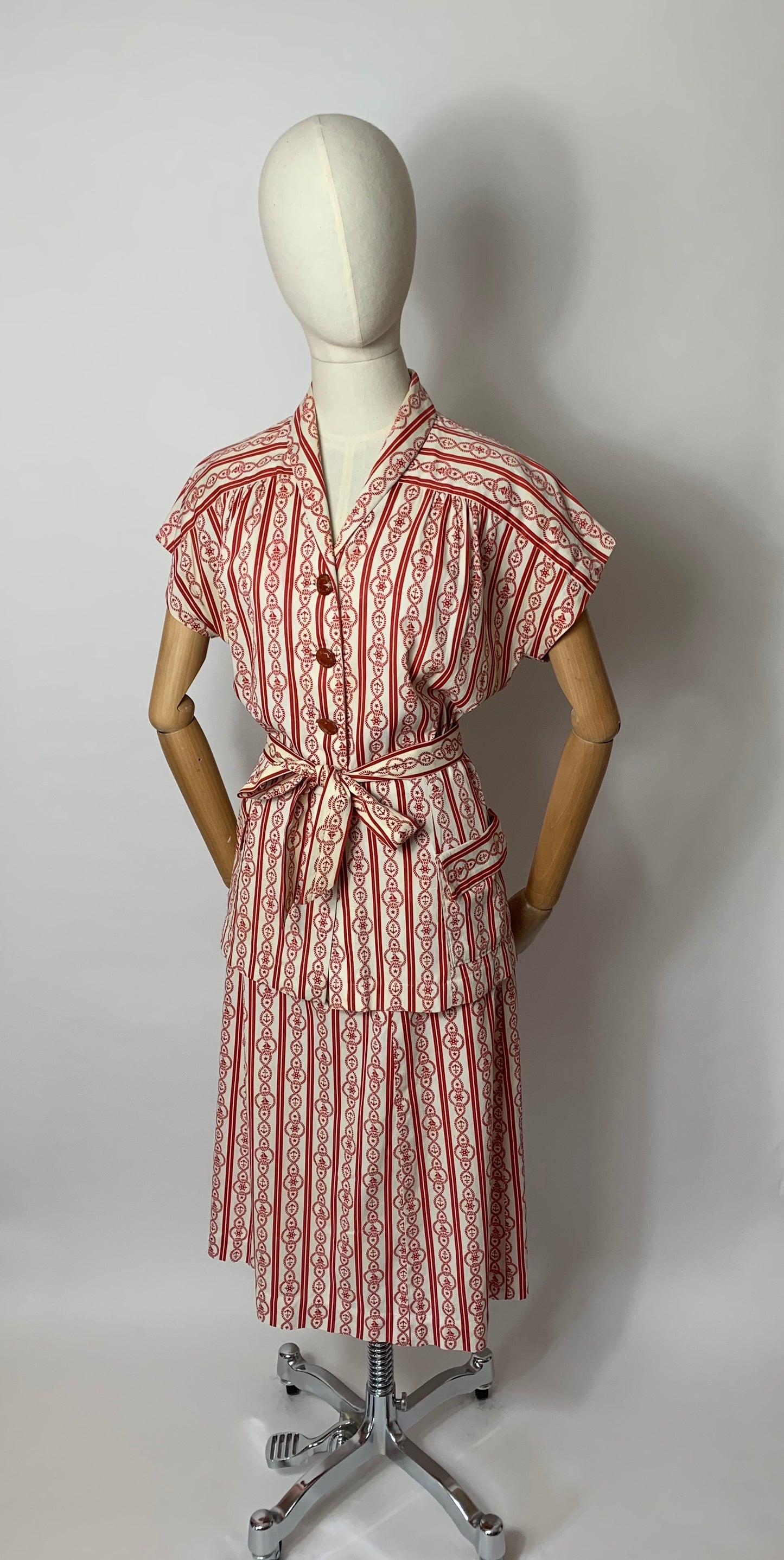 Original 1940’s 3 pc Summer Suit - In a lovely Nautical Print in Red & Ivory