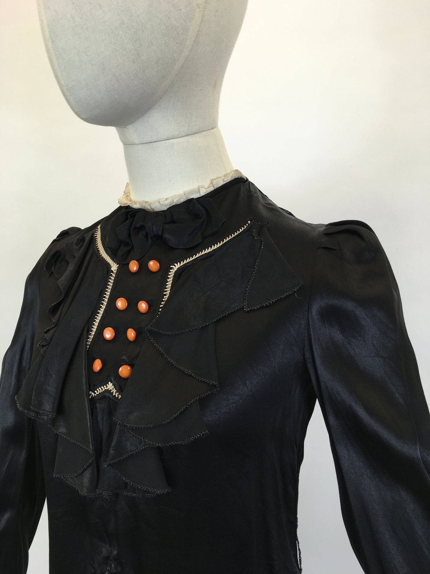 Original 1930’s Black Silk Blouse - With Stunning Details