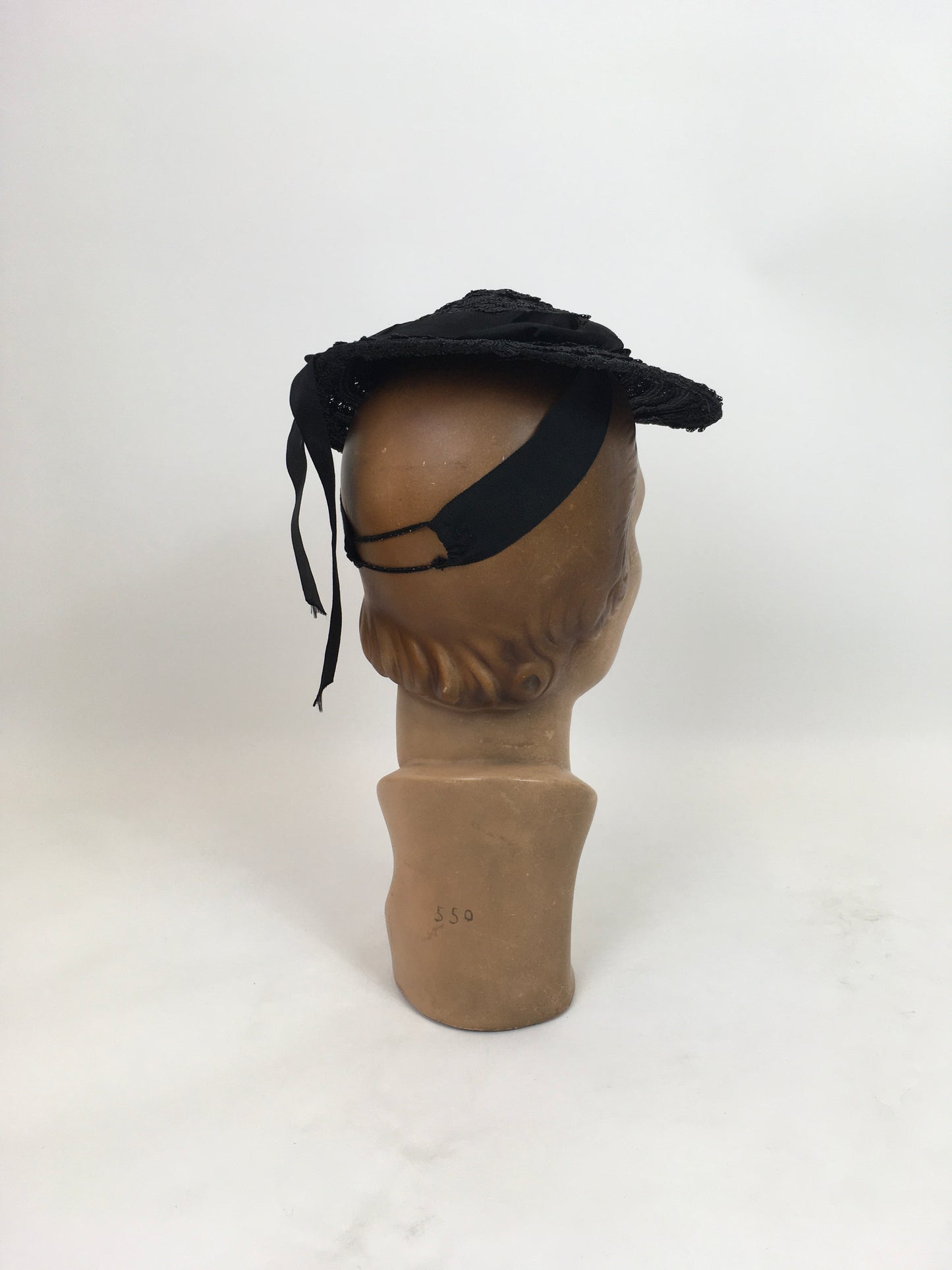 Original 1930's Fabulous Tilt Hat - In Black Straw with Silk Velvet/ Silk and Floral Millinery Adornments
