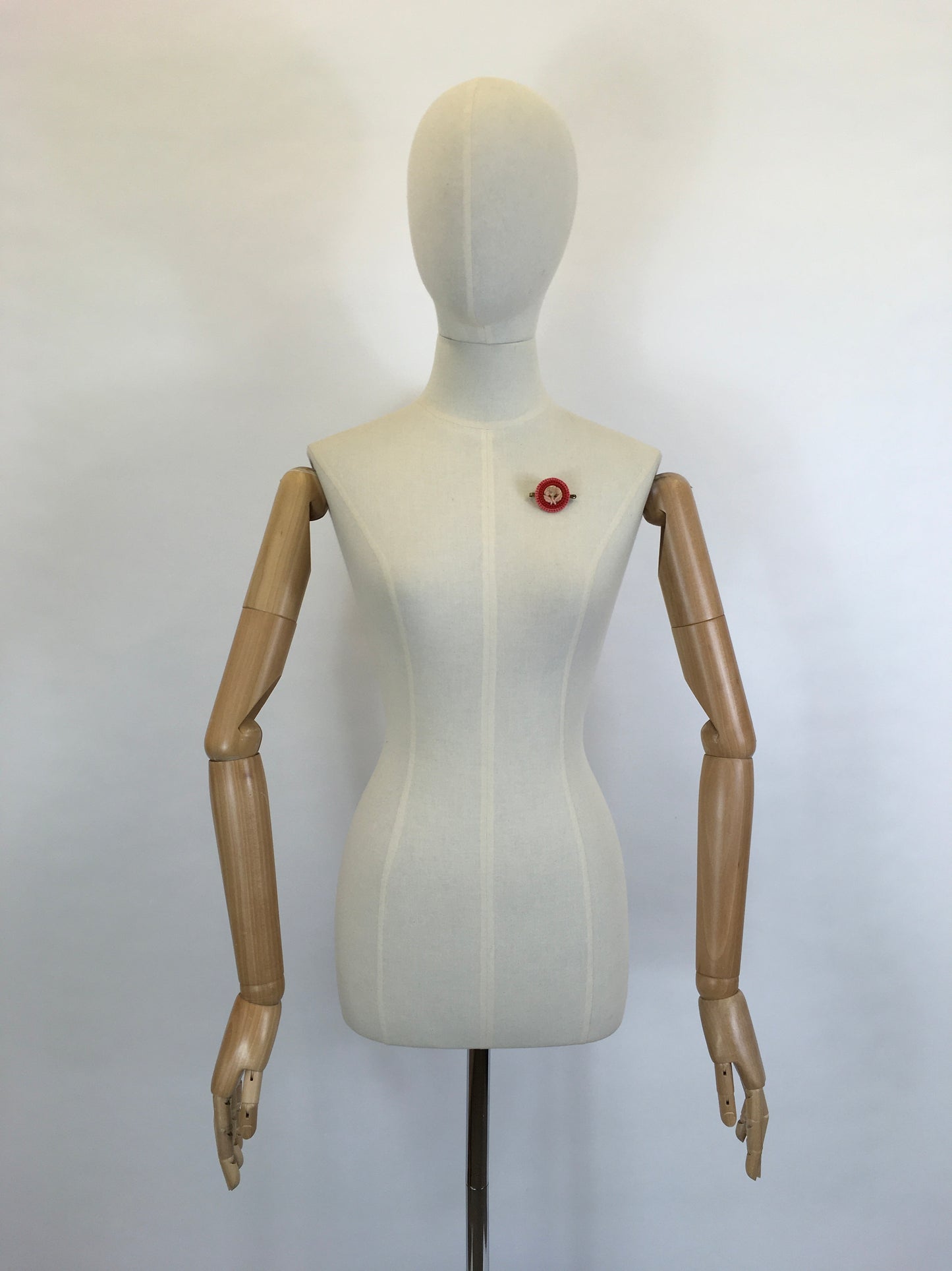 Original 1940’s Make Do And Mend Telephone Cord Brooch - In Powdered Pink and Lipstick Coral