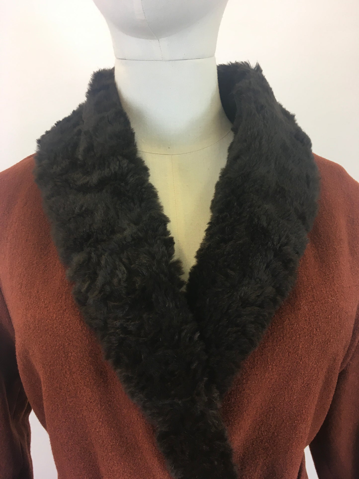 Original Sensational 1920's/ 1930's Art Deco Coat - In A Warm Cinnamon With Rabbit Fur Collar