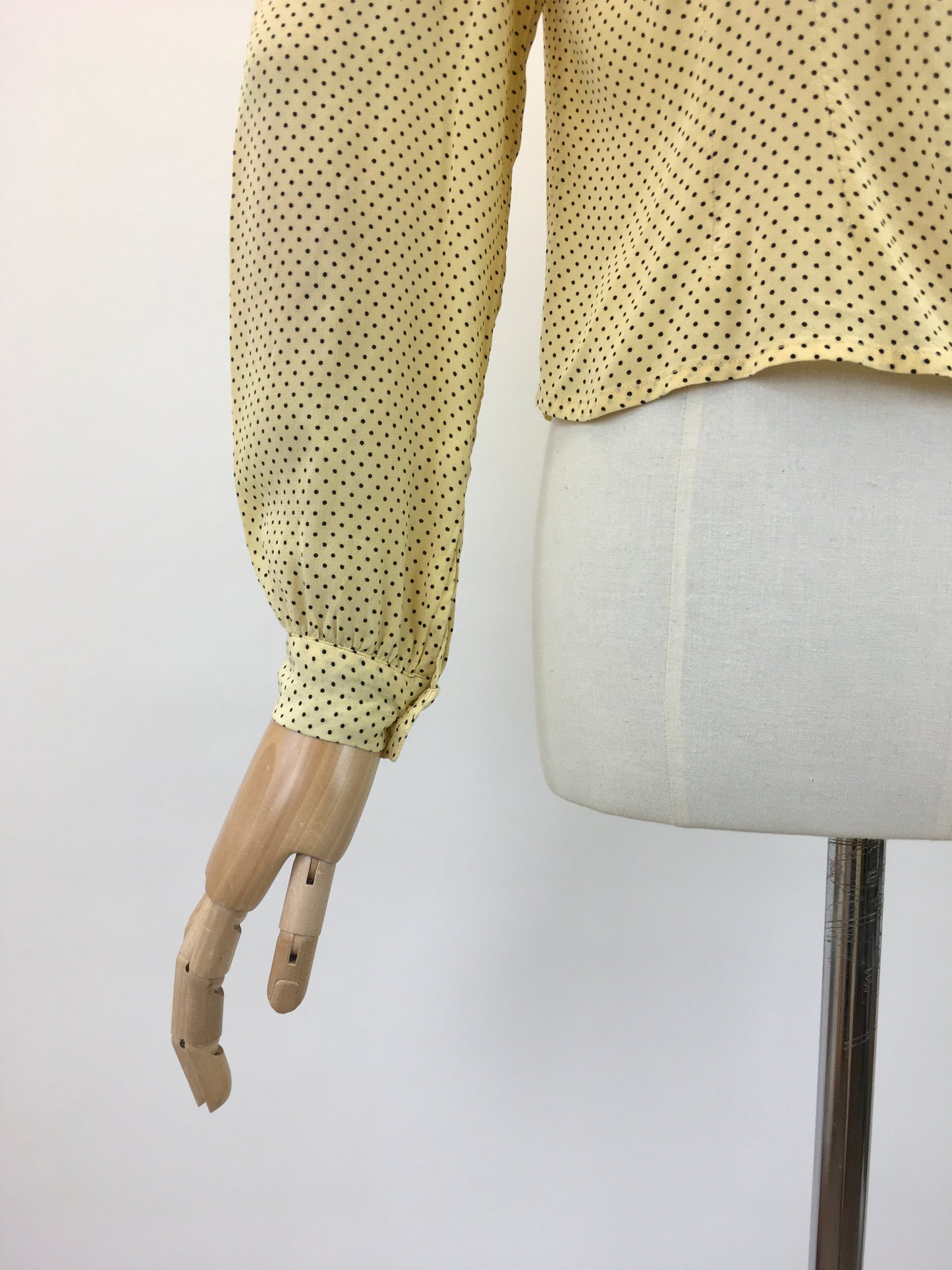 Original 1940's Darling Pussy Bow Blouse - In A Delightful Yellow Polka Dot Crepe