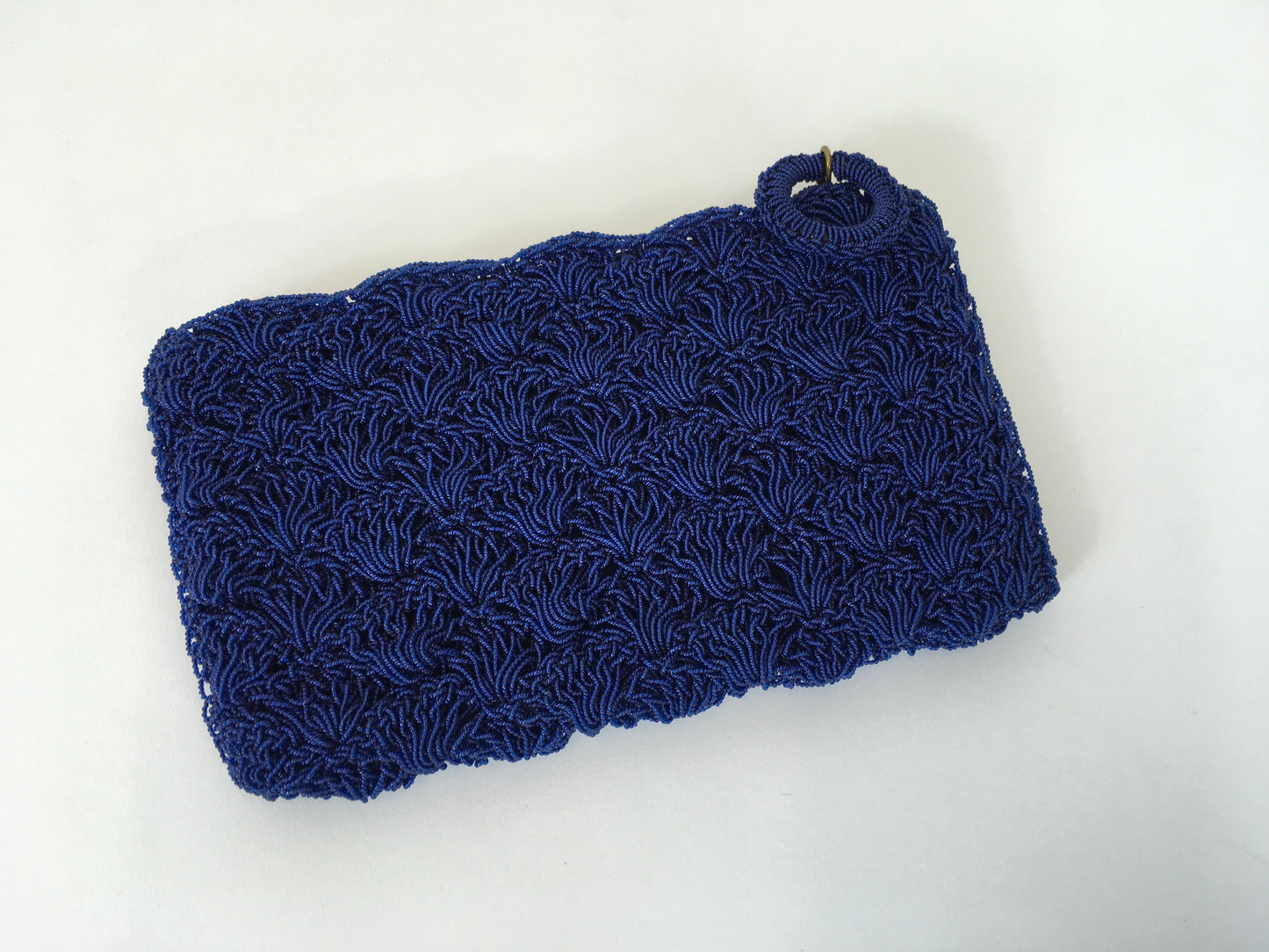 Original 1950’s Royal Blue Beaded Plastic Clutch - With Matching Circular Pull