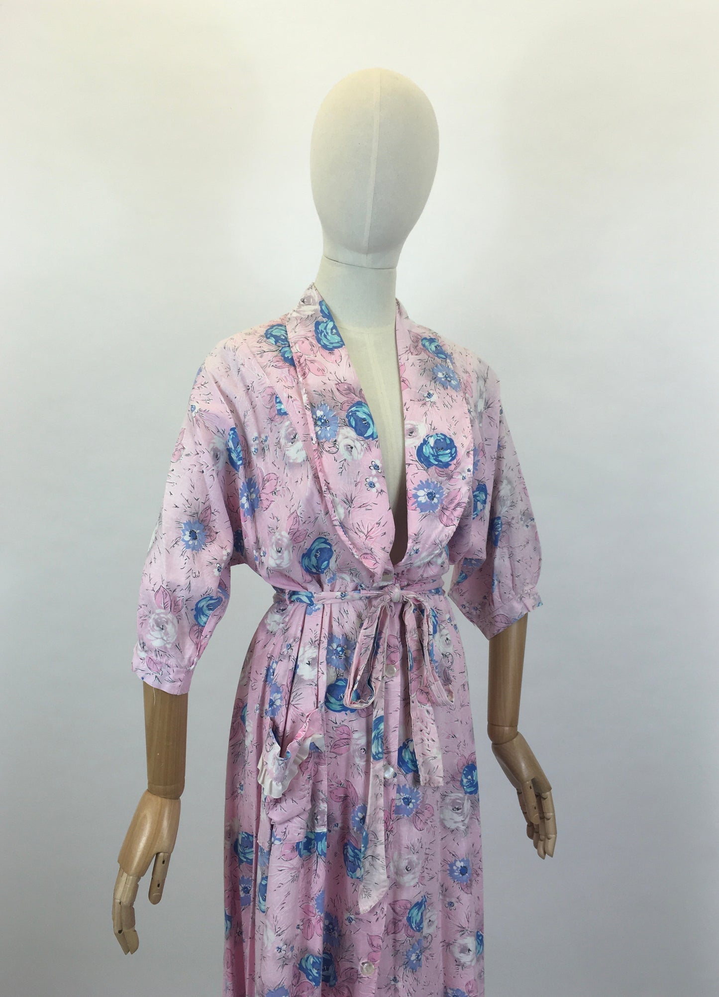 Original 1950’s Floral Cotton Dressing Gown - As is Condition