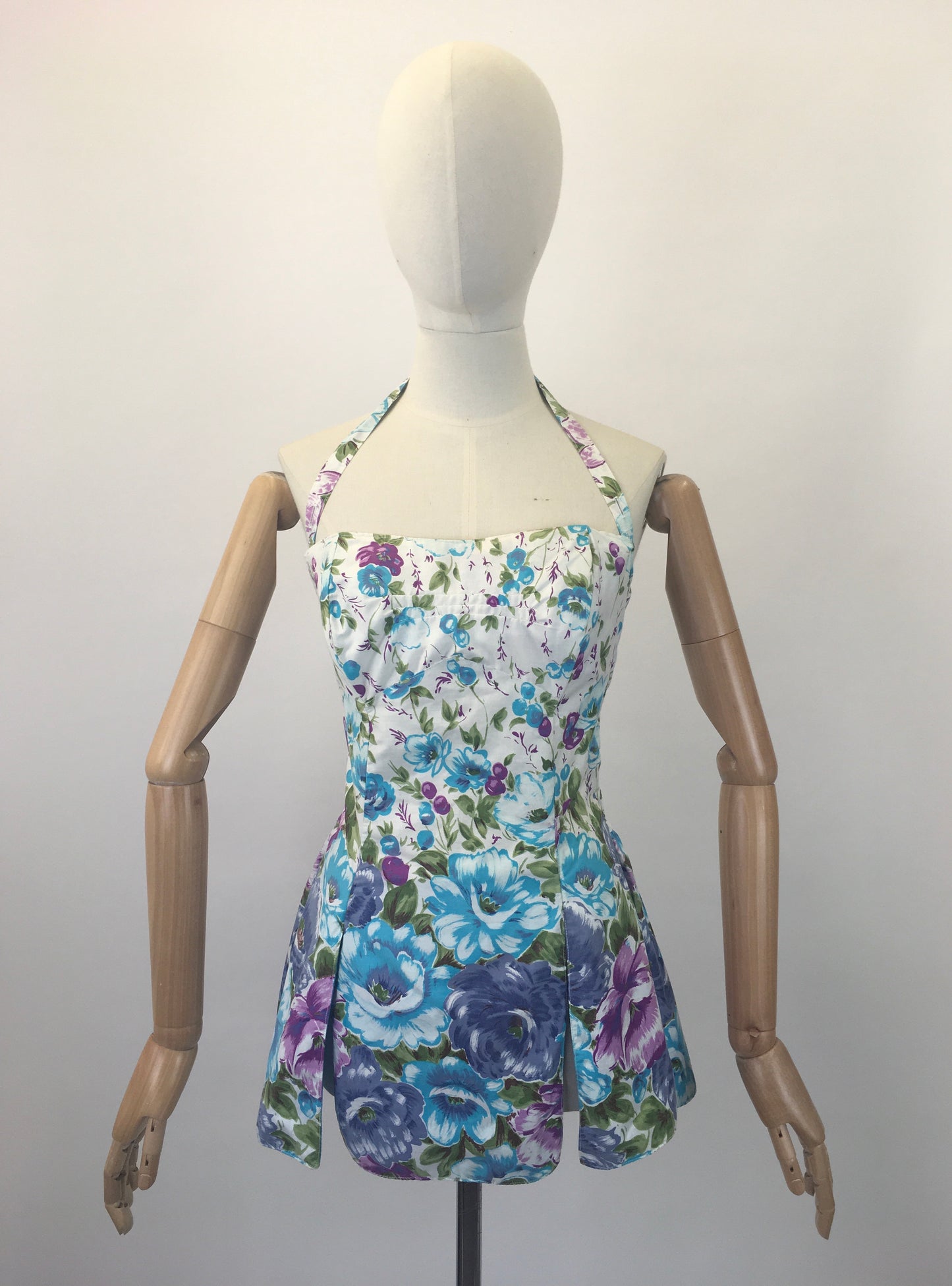 Original 1950's Fabulous Cotton Bathing Top - In Muted Berries, Turquoise and Green Florals