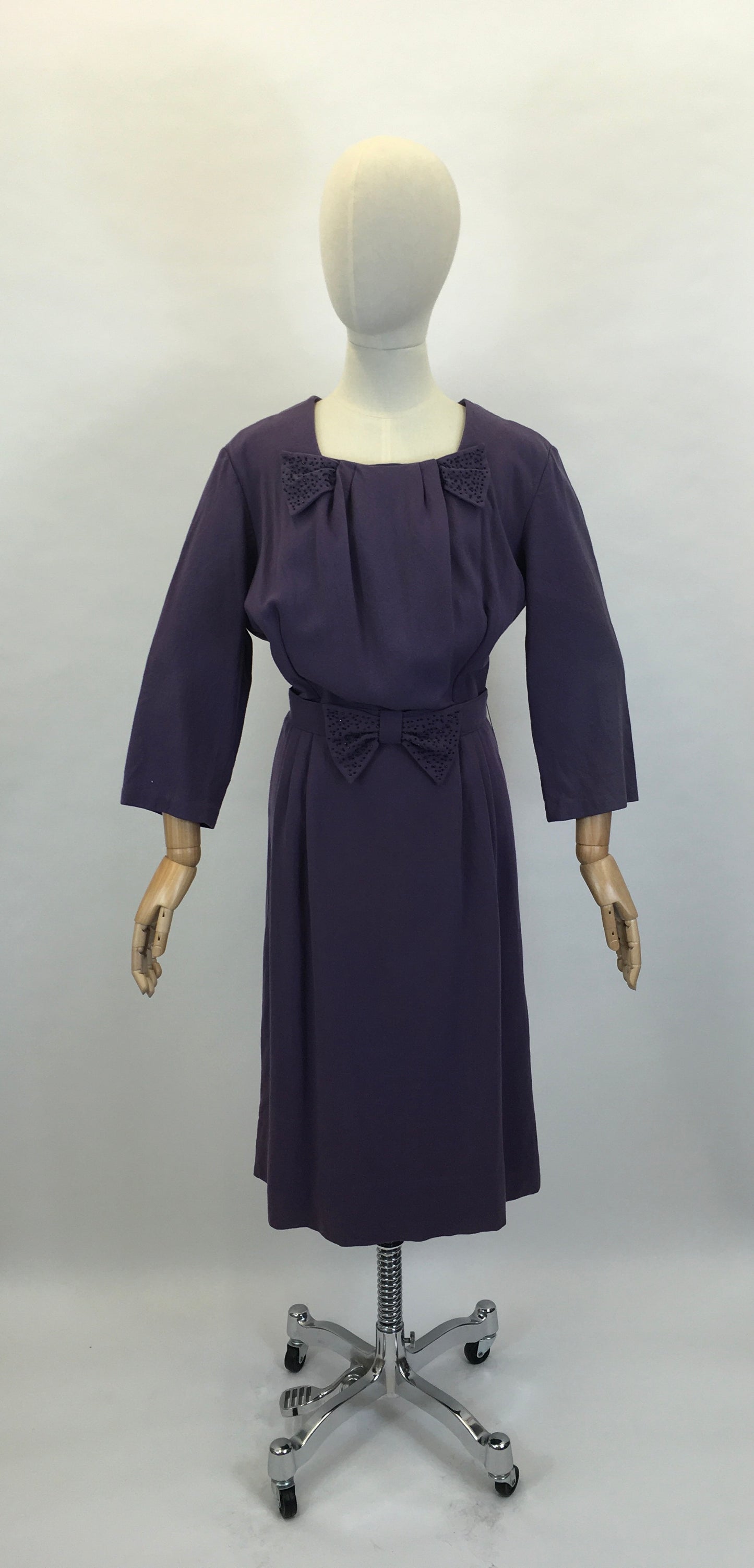 Original 1940’s Cadbury’s Purple Wool Dress - With Beaded Embellishment Details