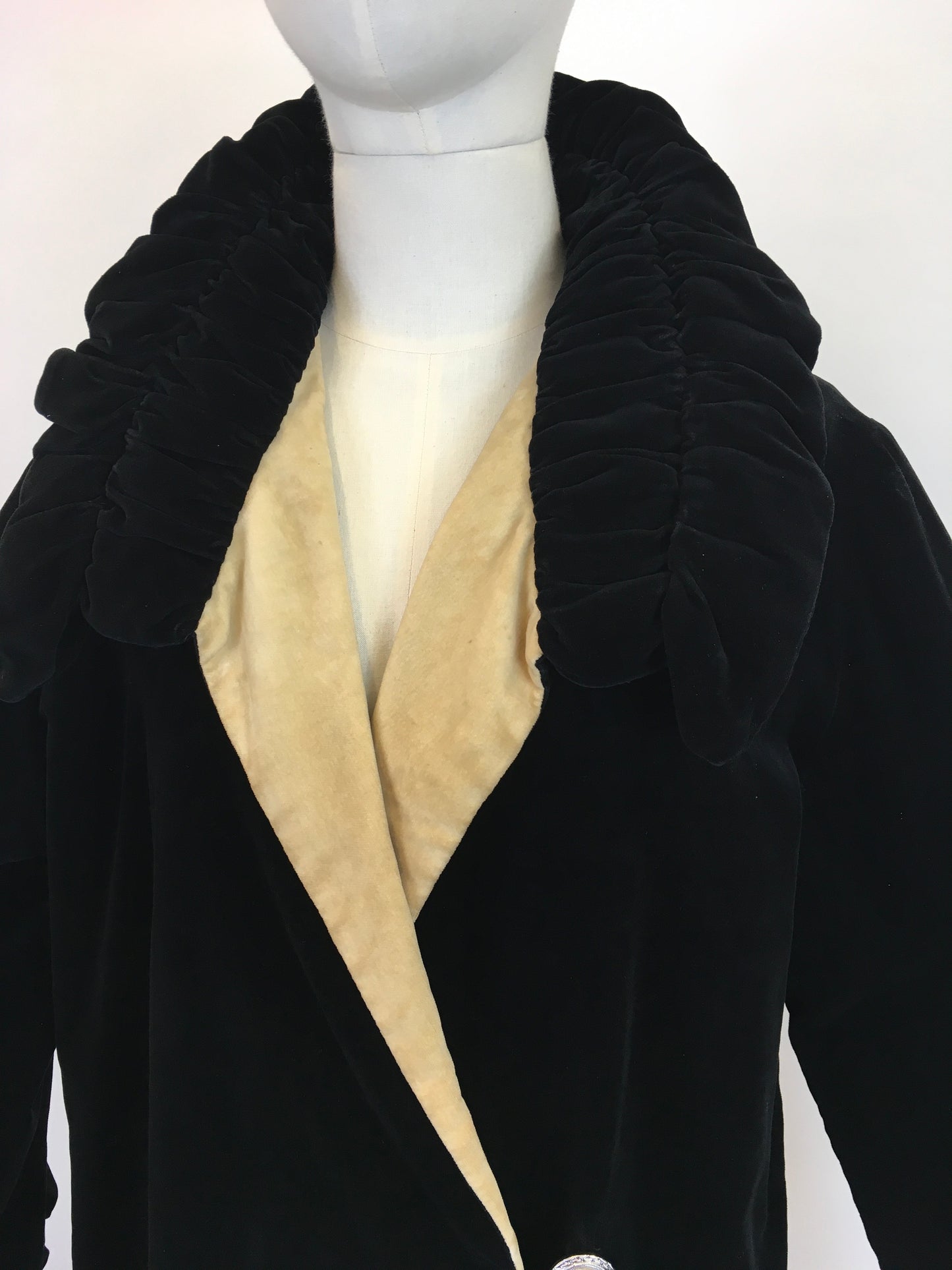 Original Early 1920's Sensational Opera Coat - In A Sumptuous Black Silk Velvet with Divine Collar