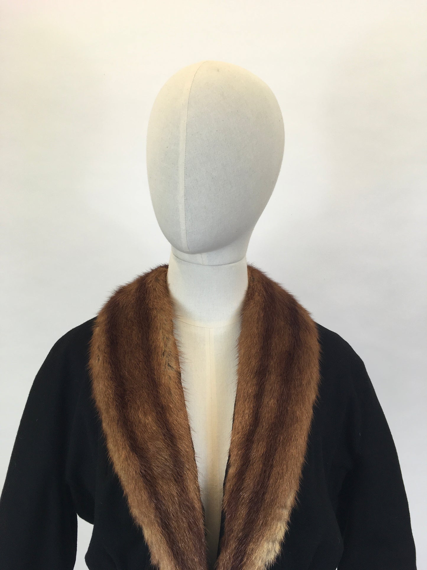 Original 1940’s Black Woollen Fitted Jacket - With Mink Trim to the Leading Edge