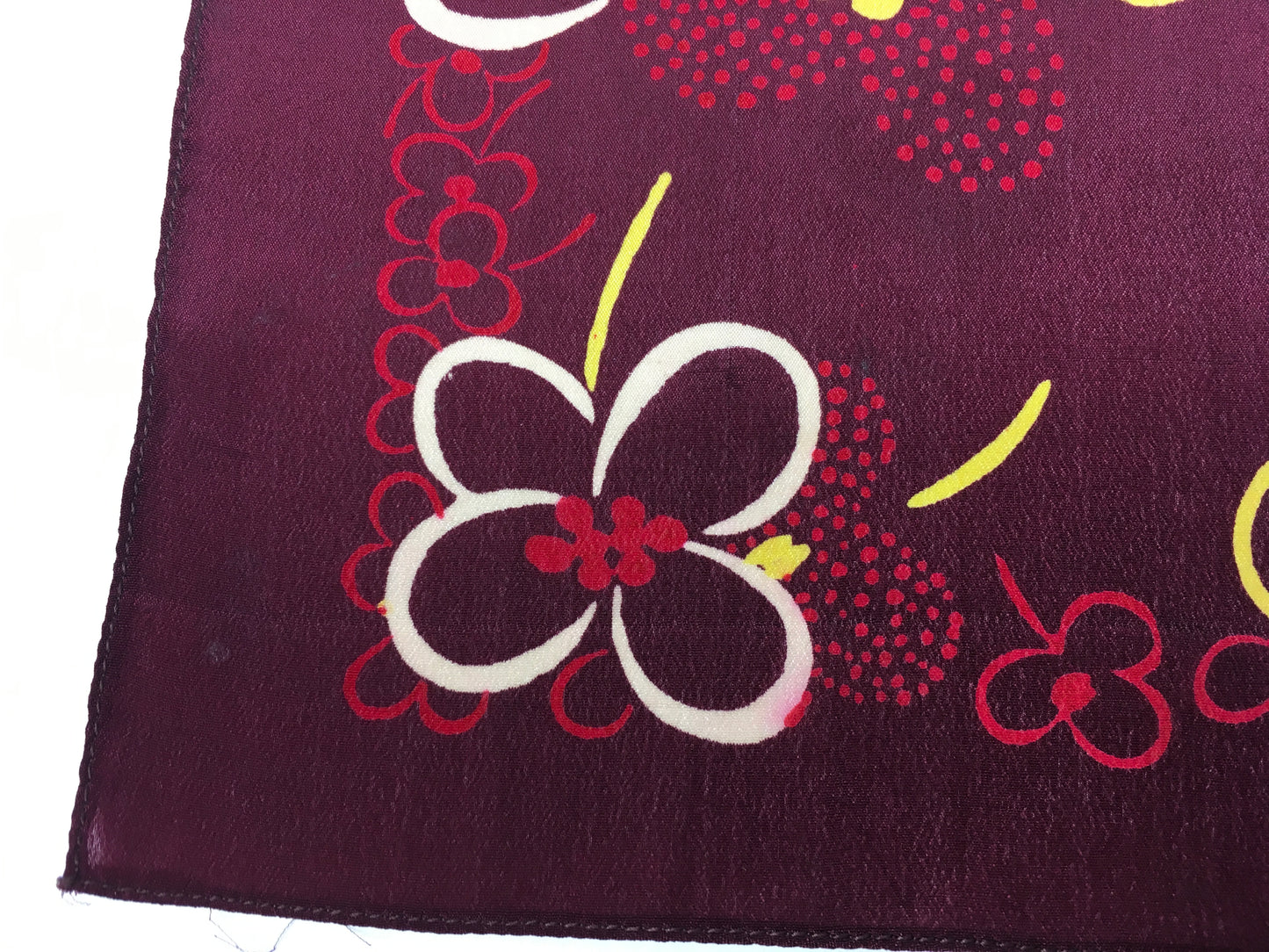 Original 1940’s / 1950’s Rayon Hankie - In a Burgundy, Yellow and Ivory Floral