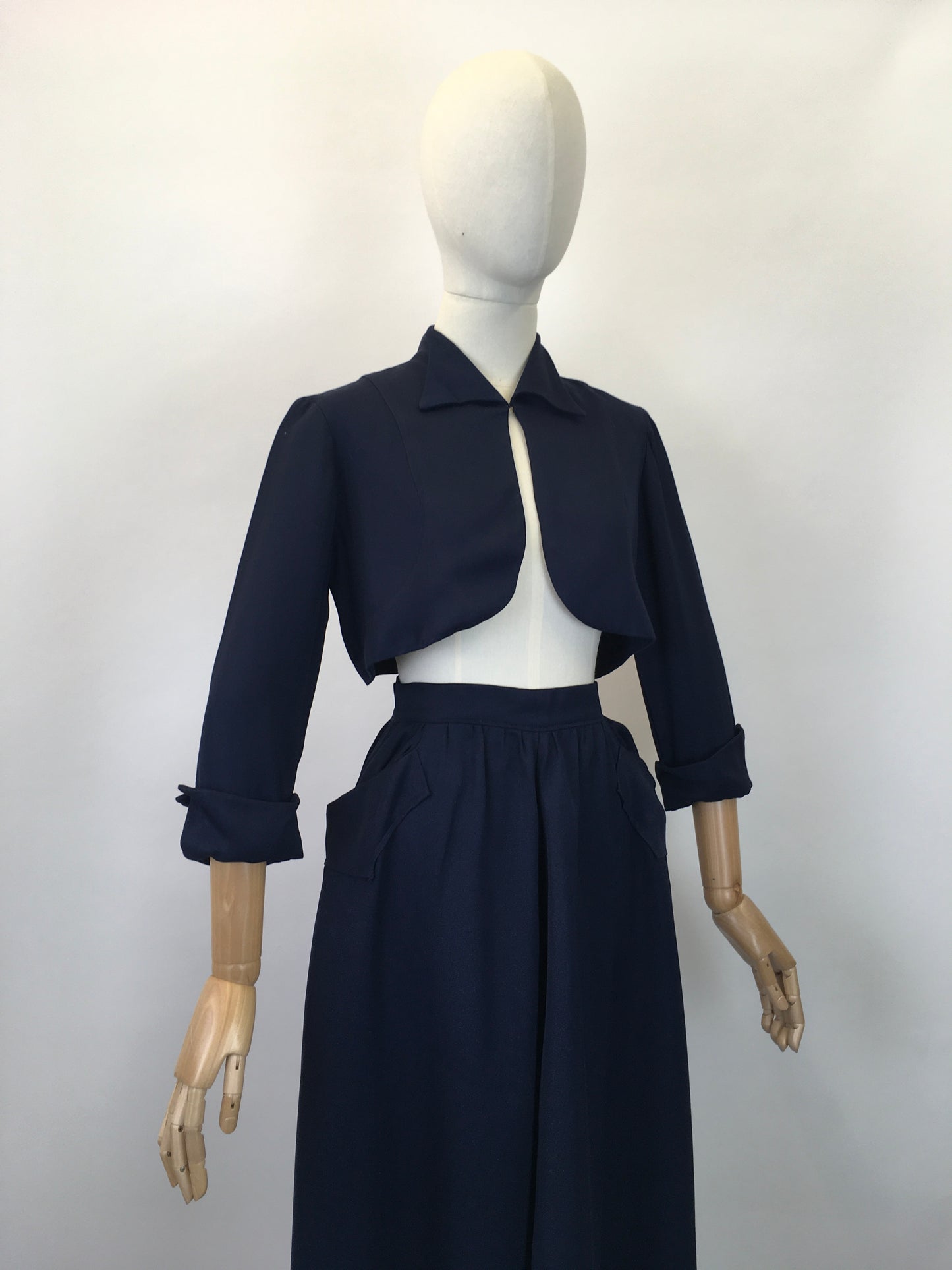 Original 1940's Early 1950's Darling Bolero & Skirt Set - In A Classic Navy