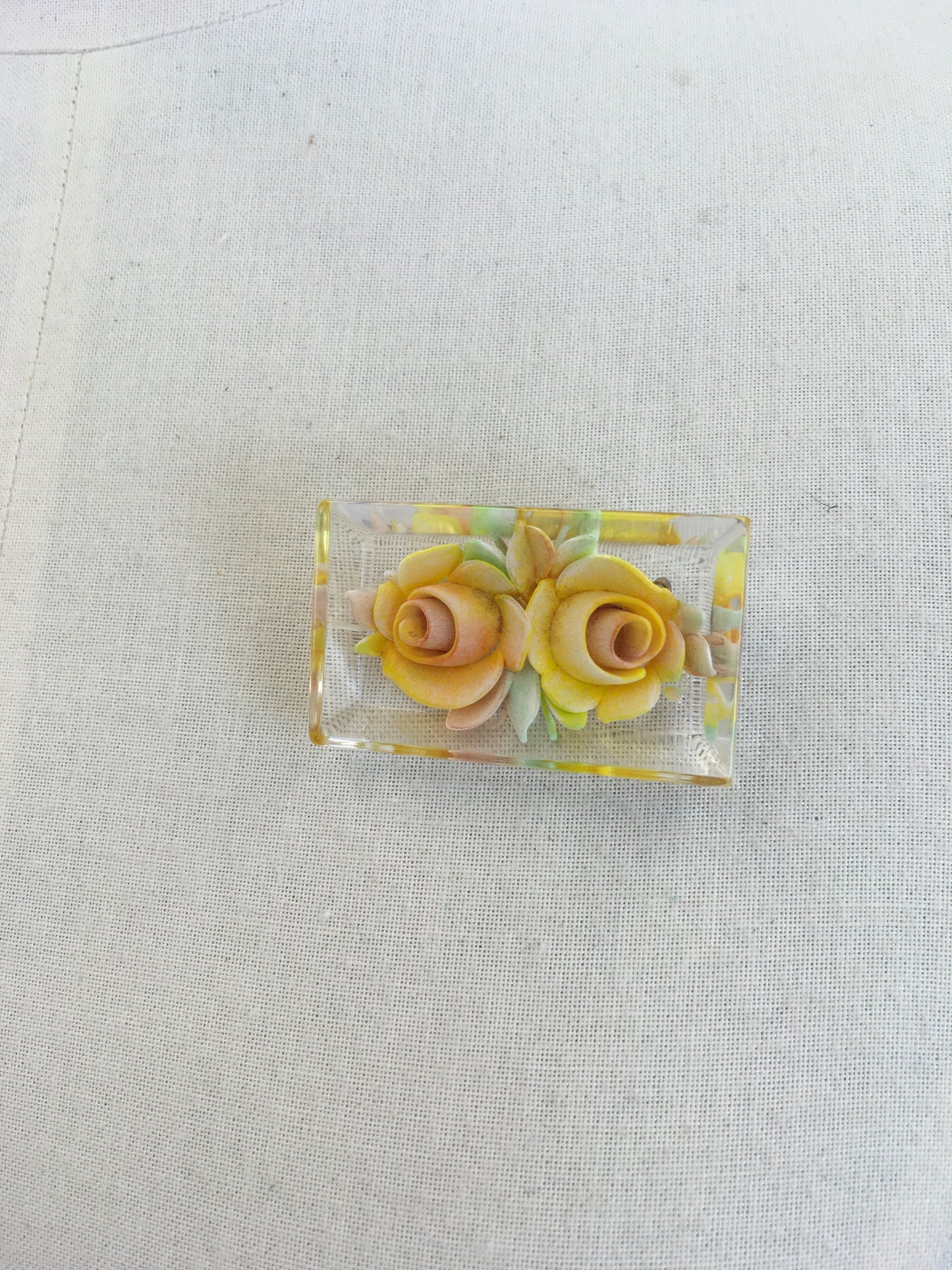 Original 1950’s Reverse Carved Lucite Brooch - In Soft Buttery and Bright Yellows