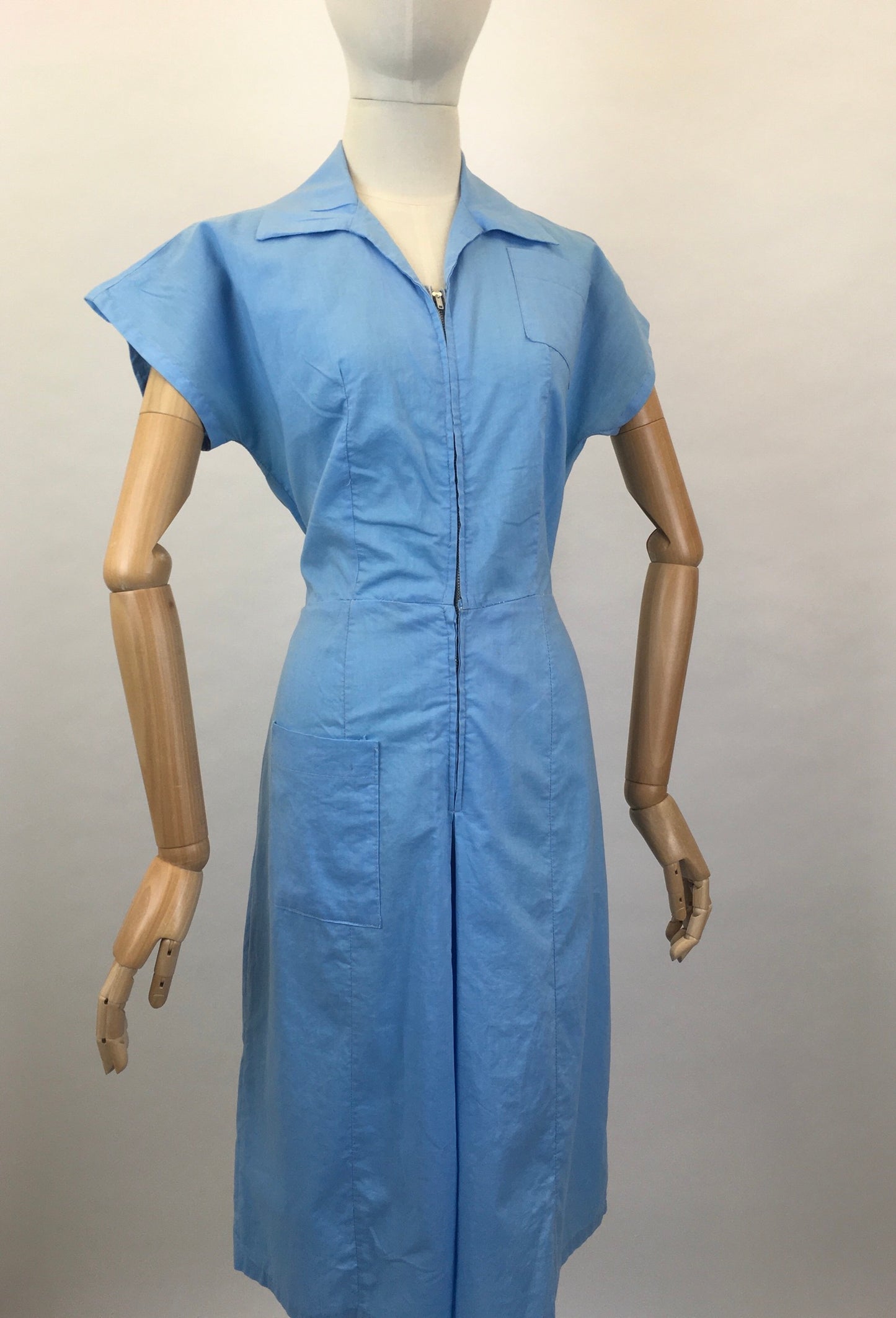 Original 1940’s Homemade Zip Front Playsuit - In a Lovely Sky Blue Cotton