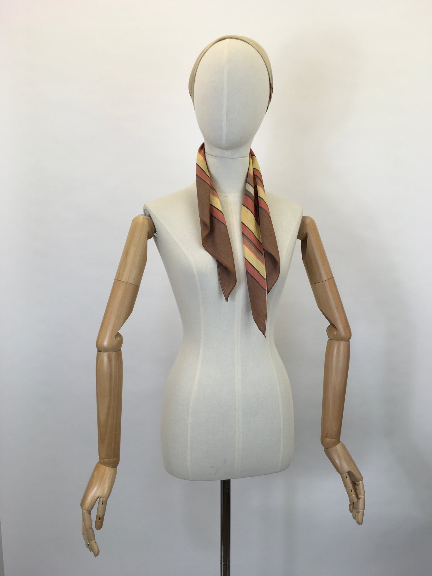 Original 1930’s Deco Pointed Scarf - In Beautiful Warm Browns, Yellows, Burnt Orange and Stencilled Black