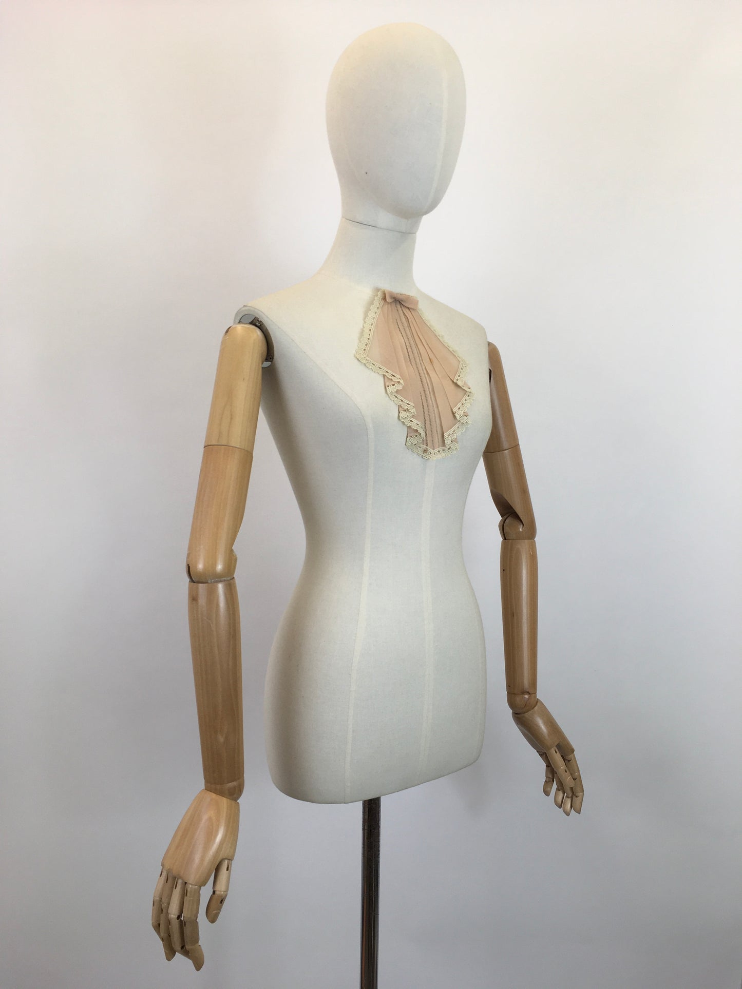 Original 1930's Darling Dickie - In A Soft Taupe Chiffon Crepe with Lace Trim