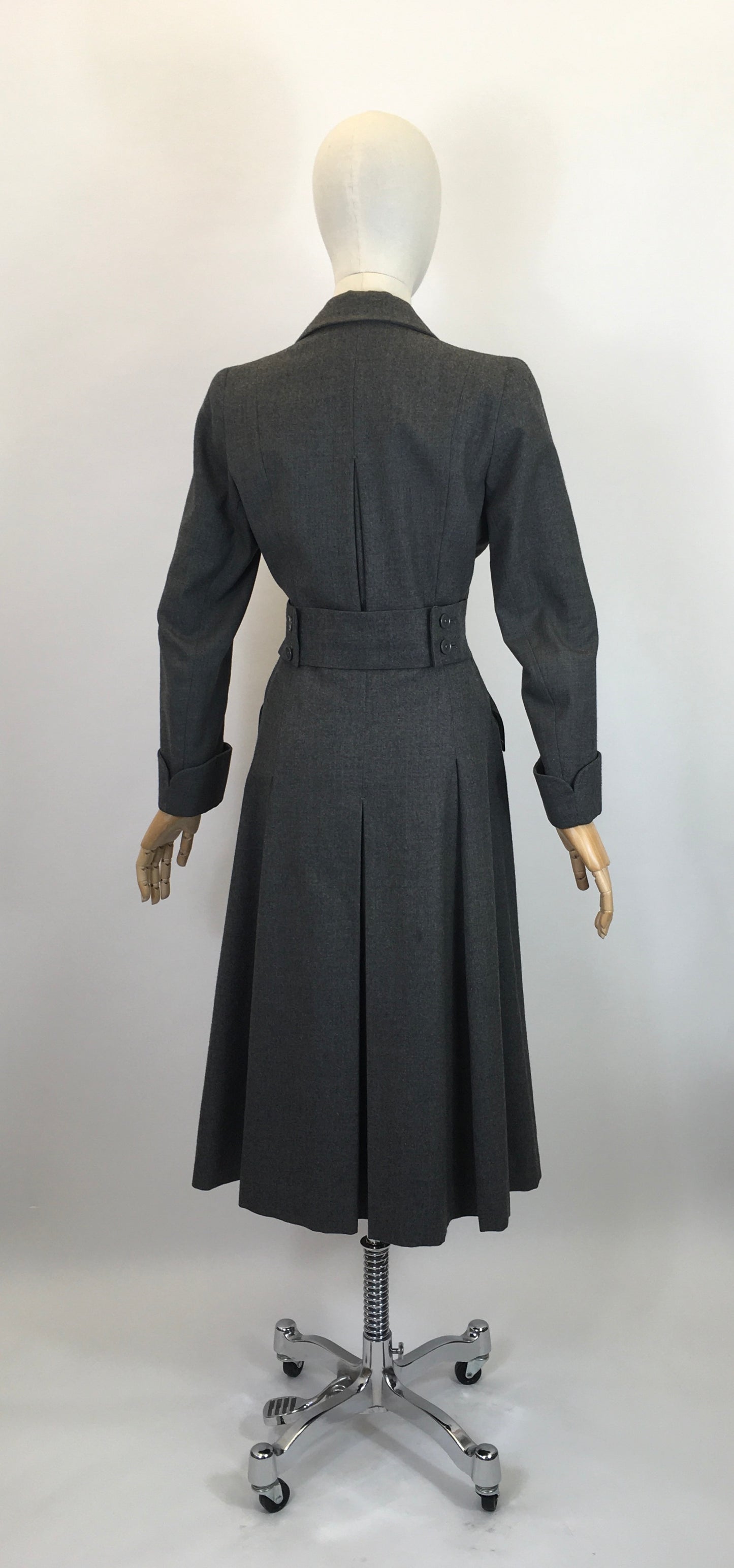 Original 1940's Fabulous Wartime Coat - In A Dark Charcoal Grey With Beautiful Details