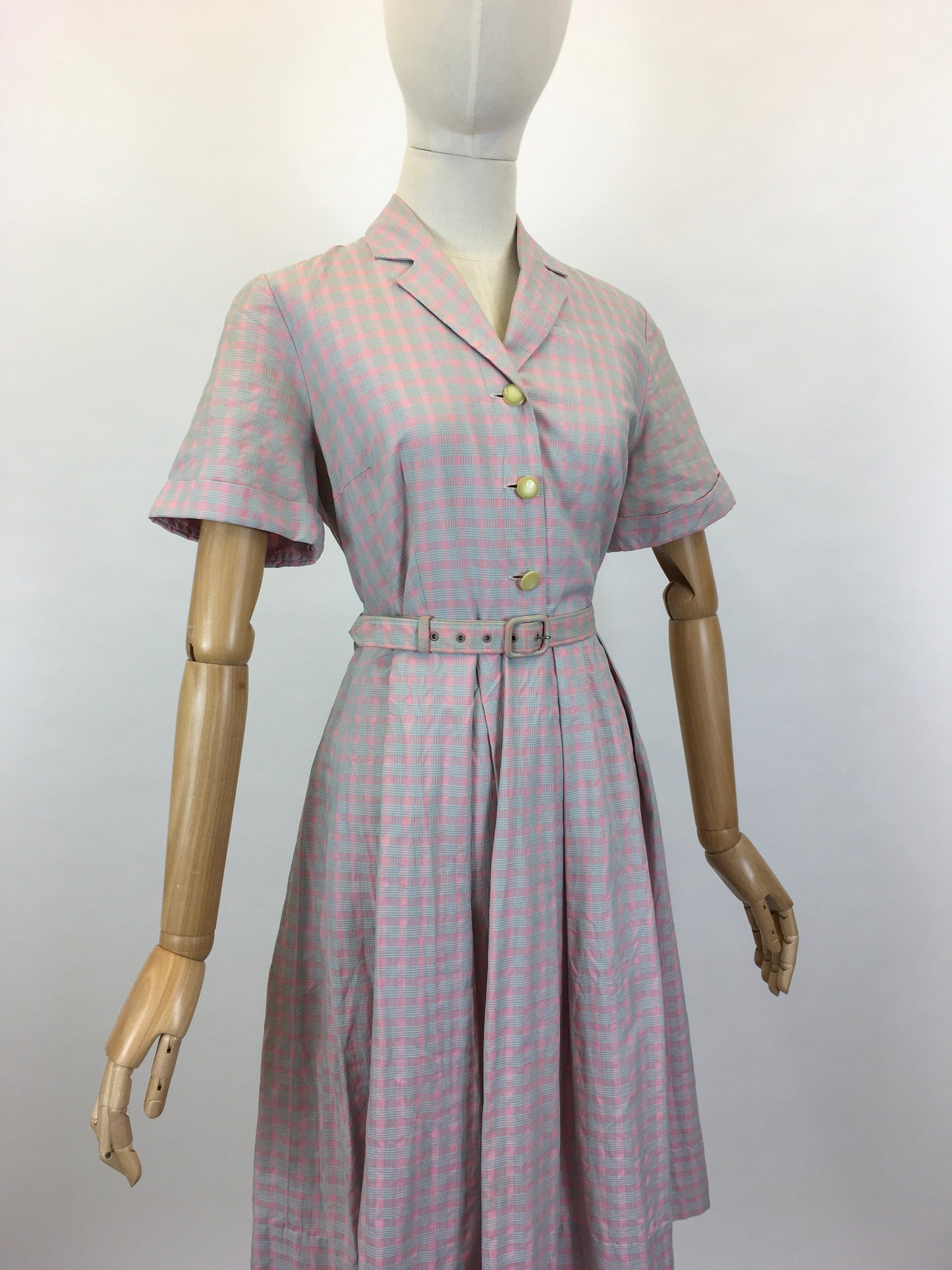 Original 1950’s Darling Cotton Day Dress - In A Muted Pink & Grey Check