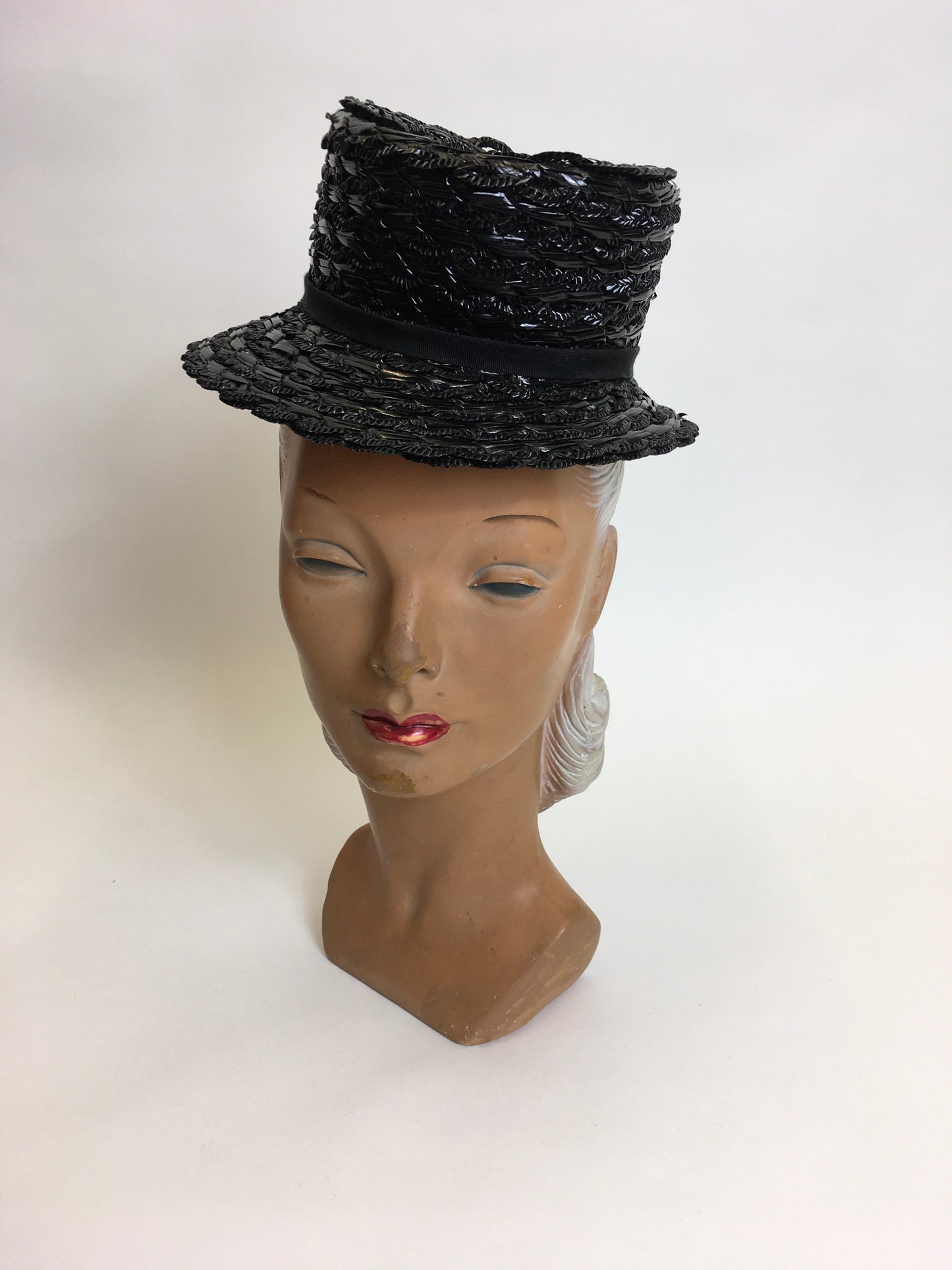 Original 1940’s Black American Topper Hat - Fabulous Iconic Shape With Grosgrain Bow