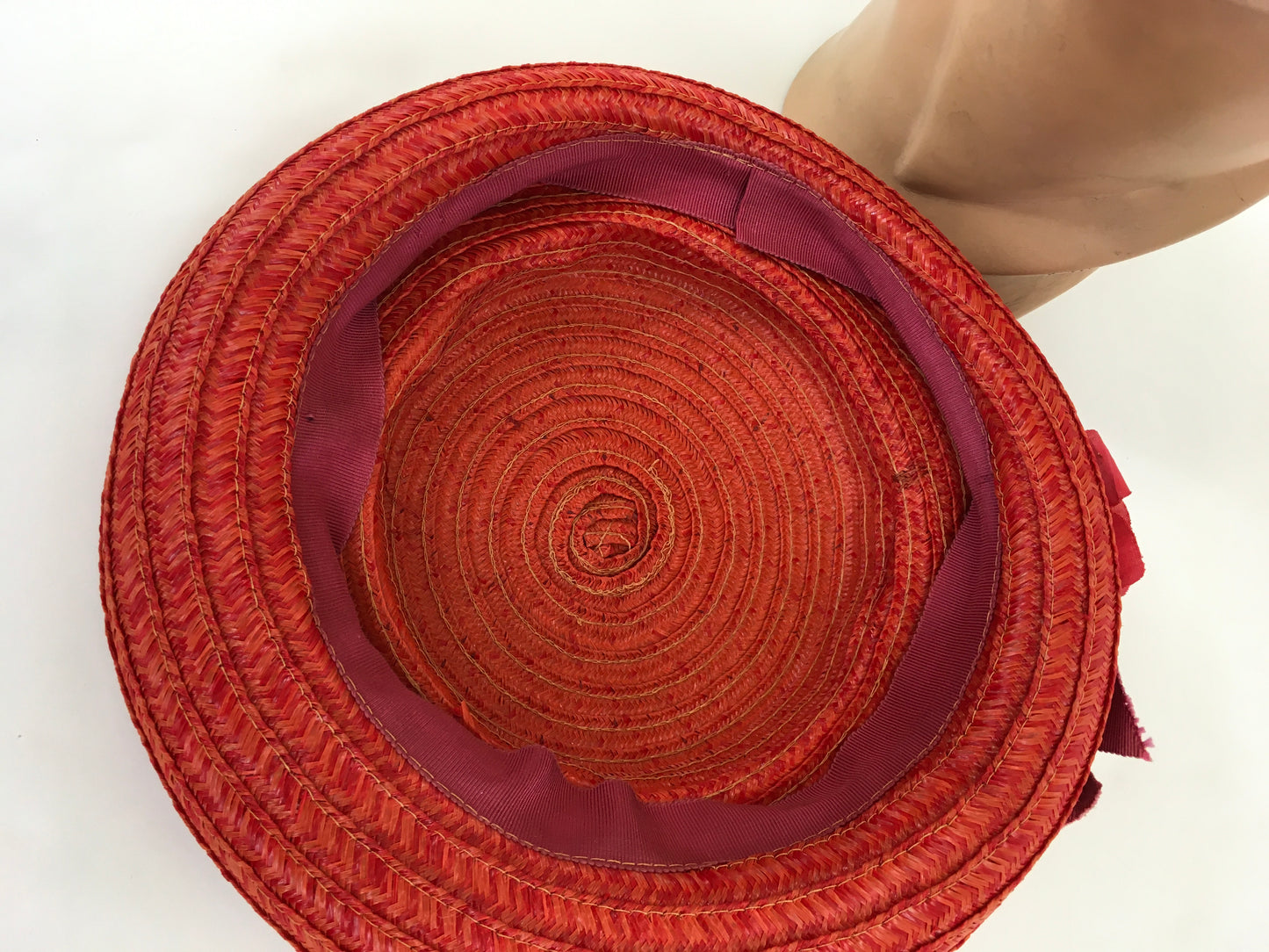 Original 1940’s Darling Straw Hat - In Coral & Red Adorned with Millinery Flora