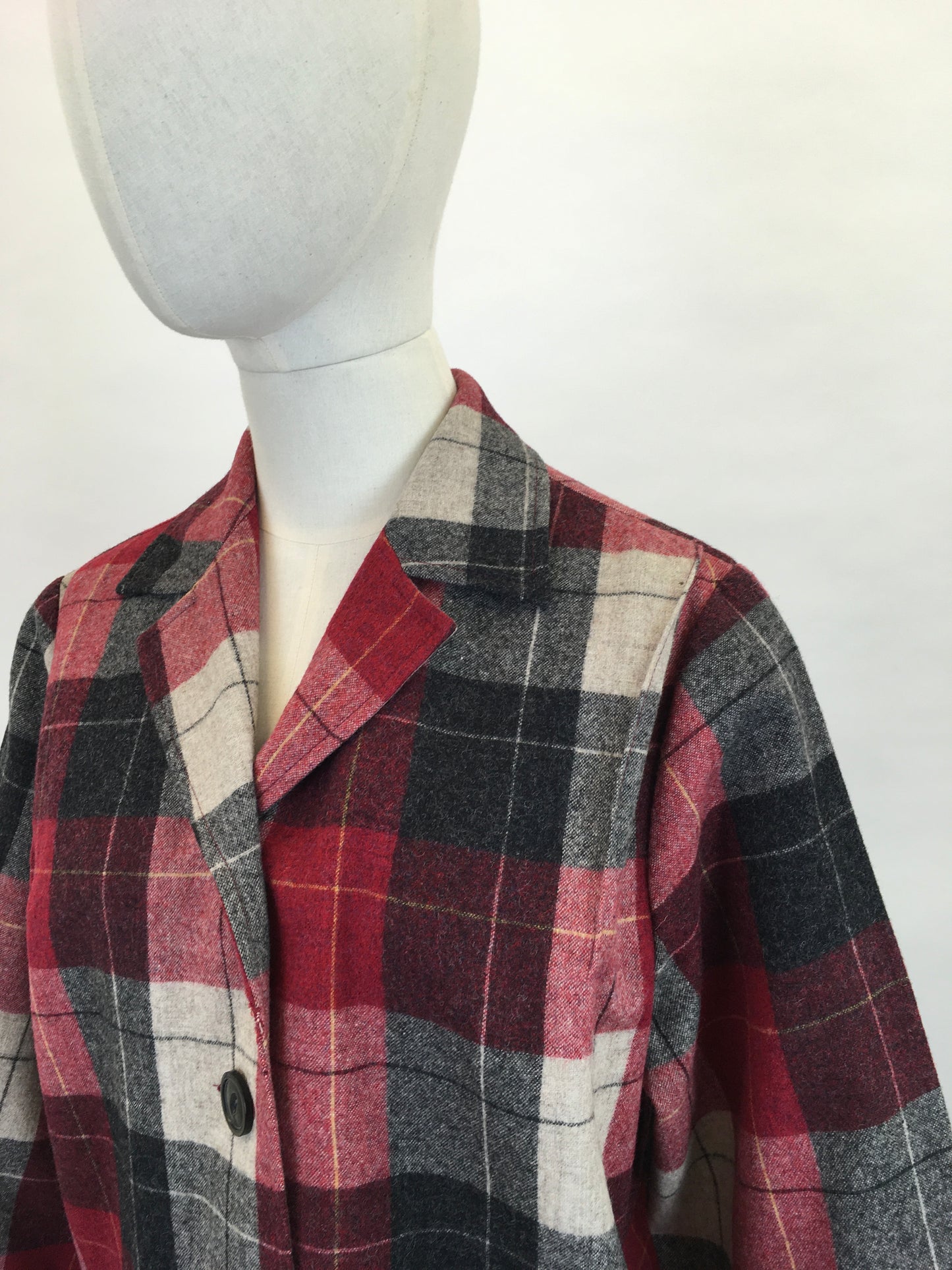 Original 1960’s Pendleton Check Jacket - In Lovely Warm Reds, Black’s and Ivories