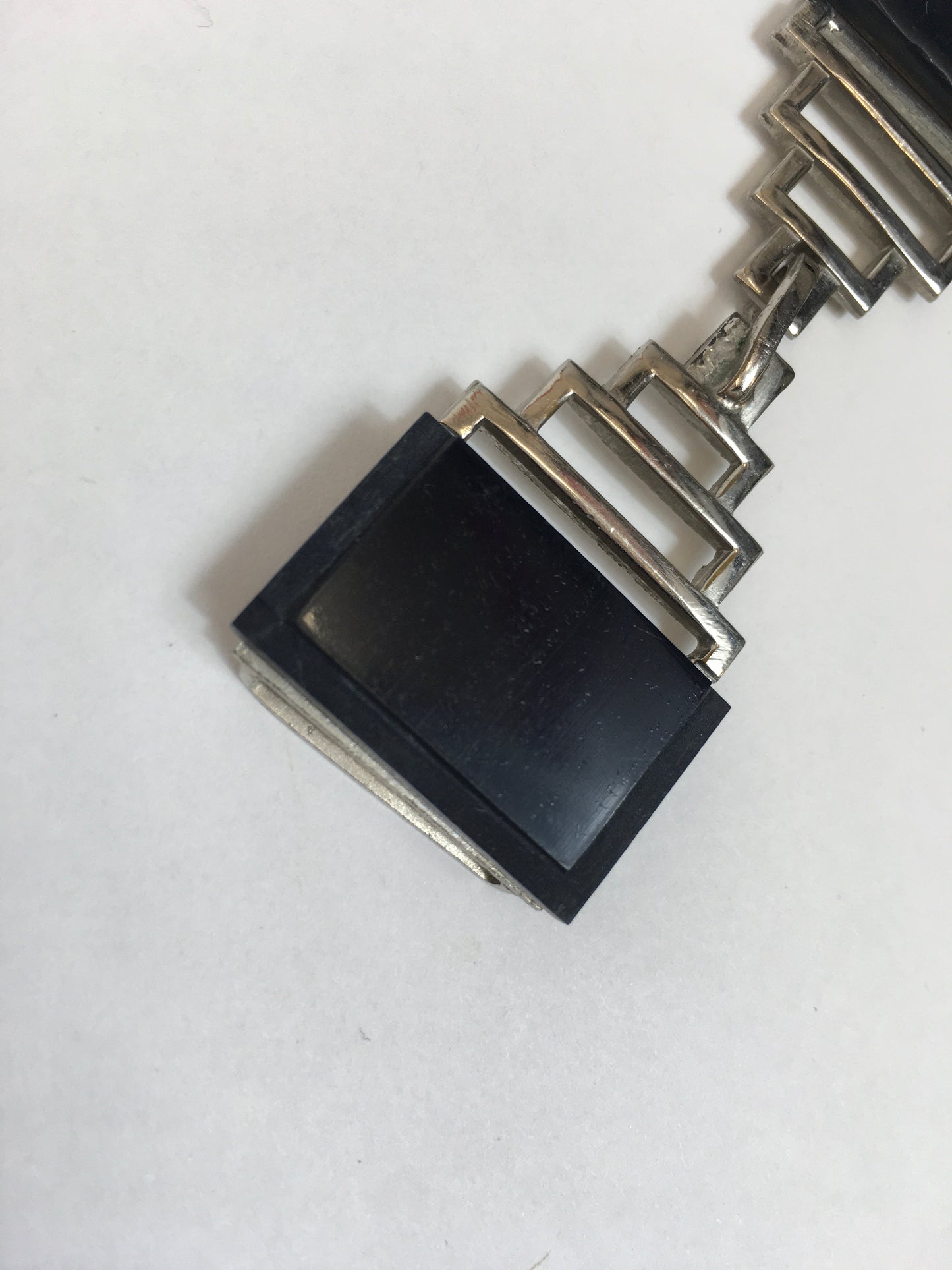 Original 1920's / 1930's Art Deco Buckle - In Silver and Black Glass with Deco Shaping