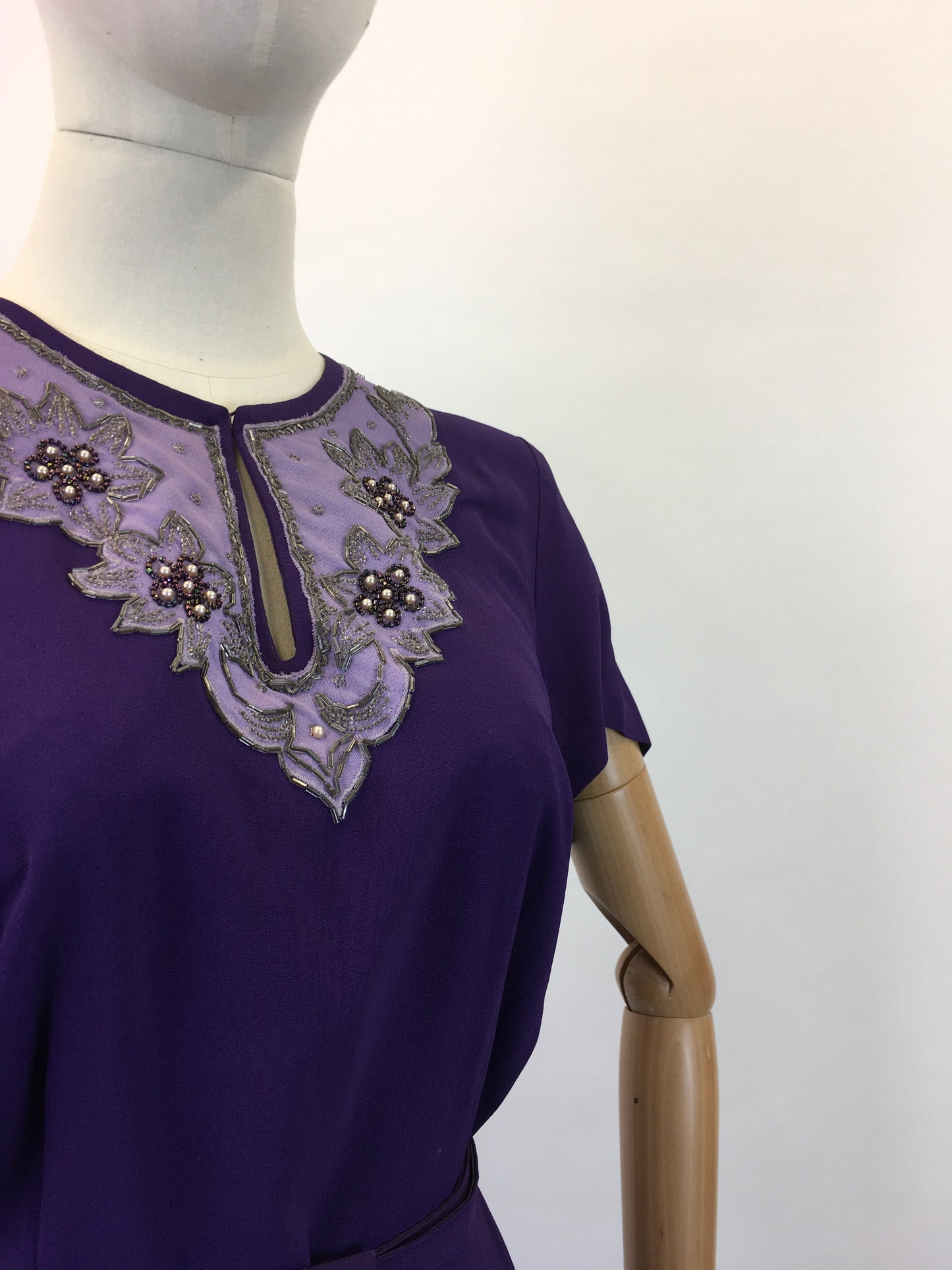 Original 1940's Amazing 3pc Set In Cadbury Purple - With Sensational Beadwork Detailing