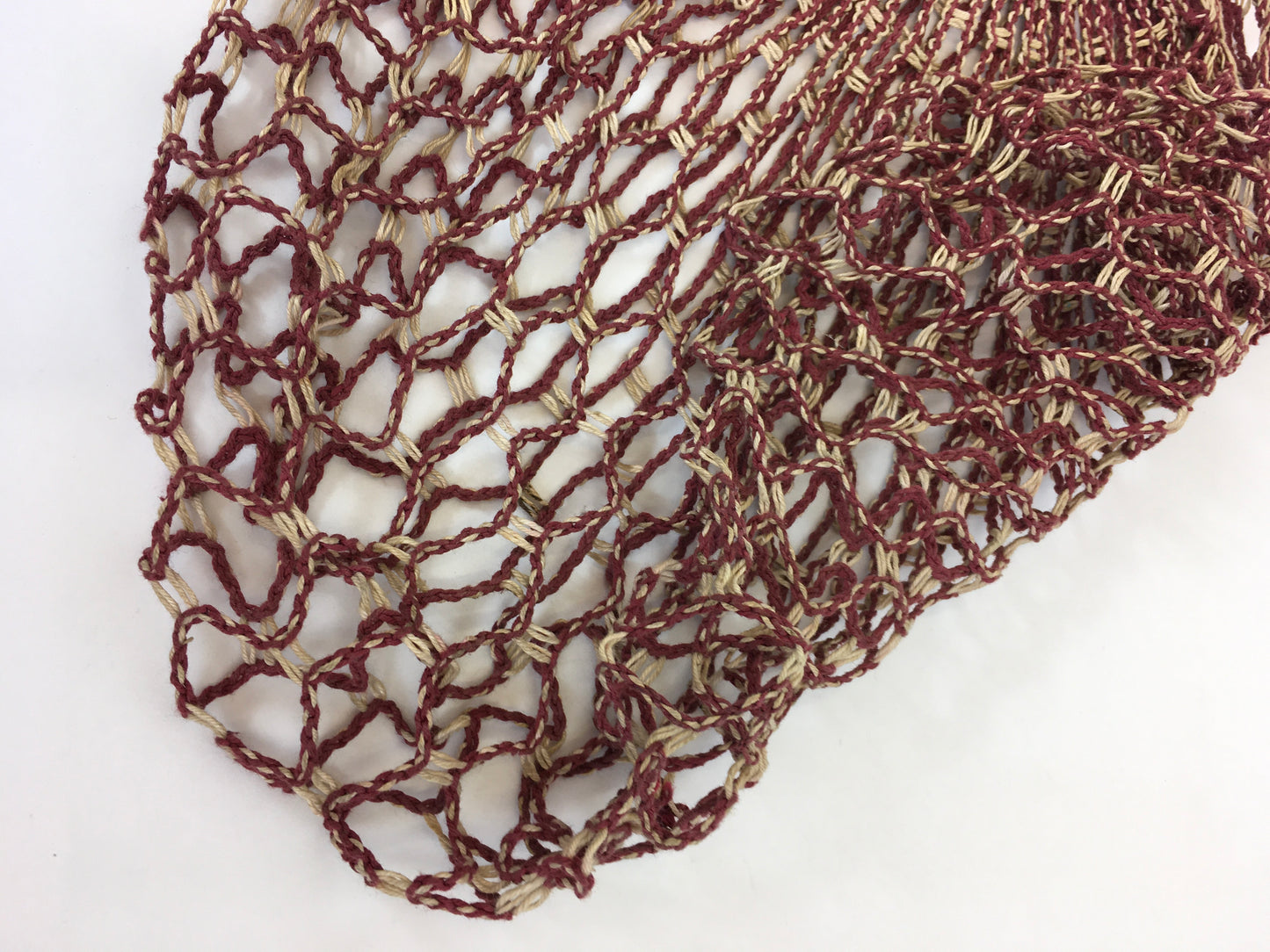 Original 1930’s / 1940’s Burgundy & White String Bag with Leather Handles - A Fabulous Piece Of Nostalgia