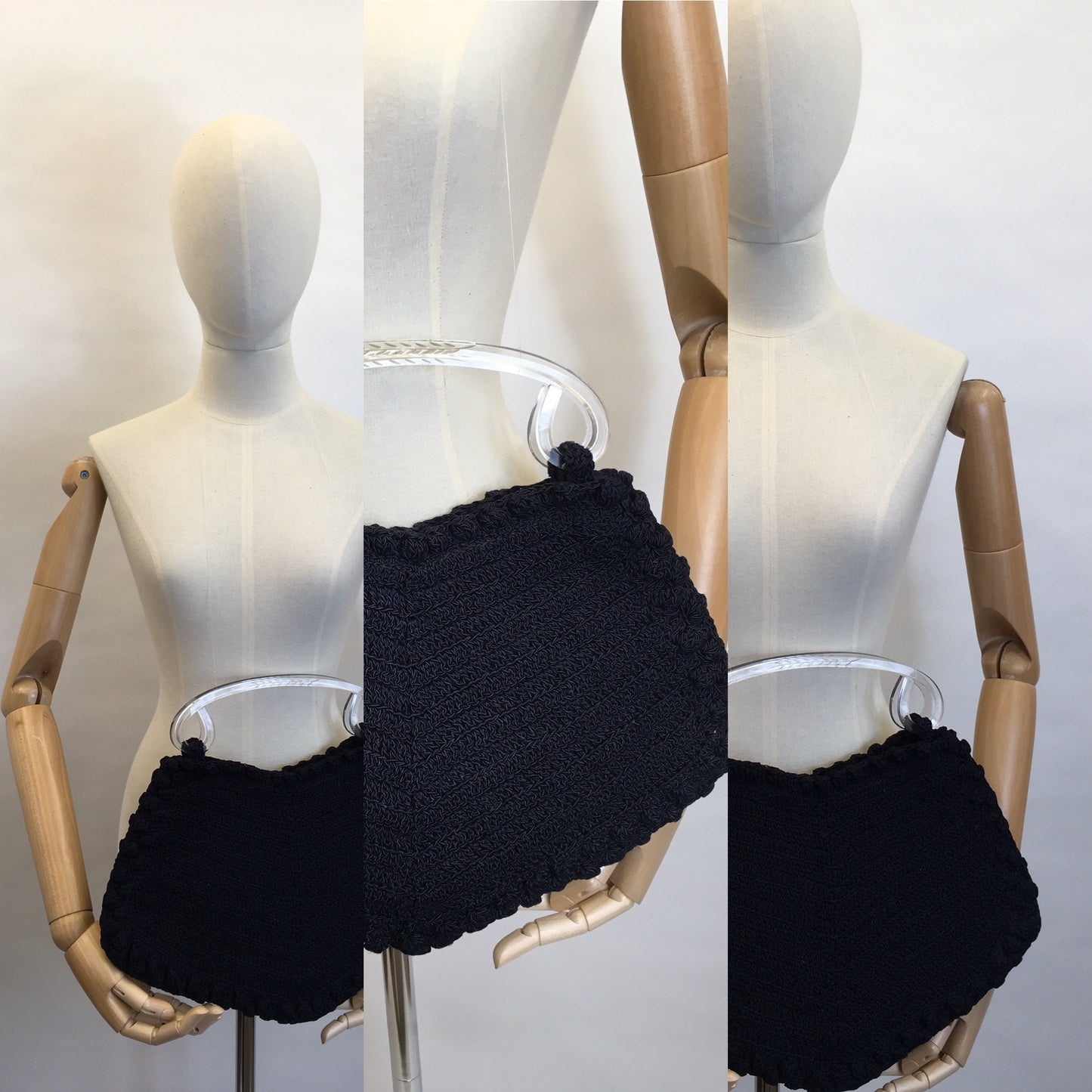 Original 1940’s Navy Crochet Bag in An unusual Shape -  With Gorgeous Lucite Handles