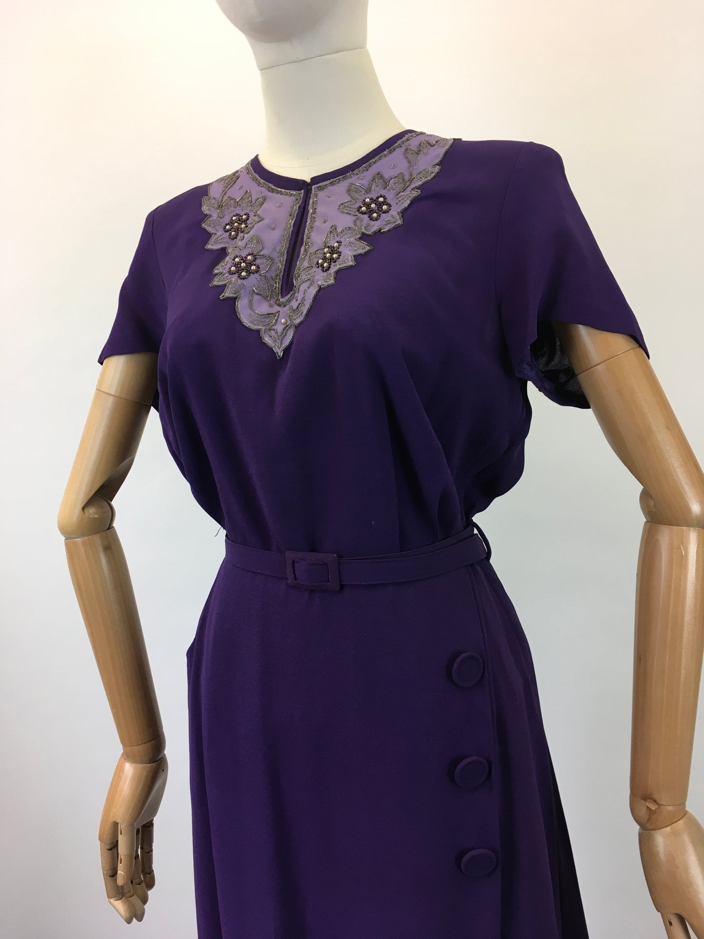 Original 1940's Amazing 3pc Set In Cadbury Purple - With Sensational Beadwork Detailing