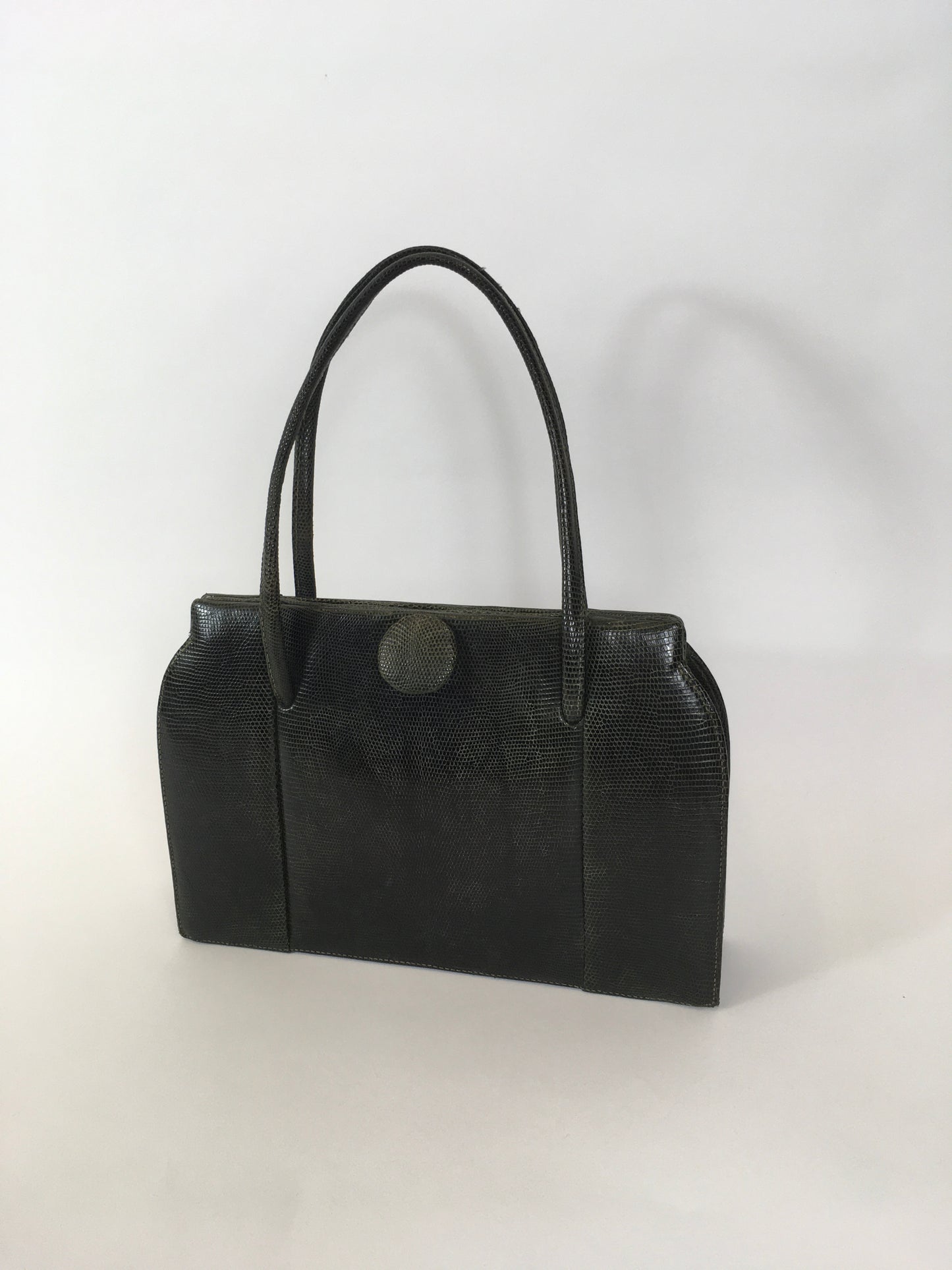 Original Late 1940’s Dark Green Leather Handbag - By ‘ Finnigans Label of London ‘