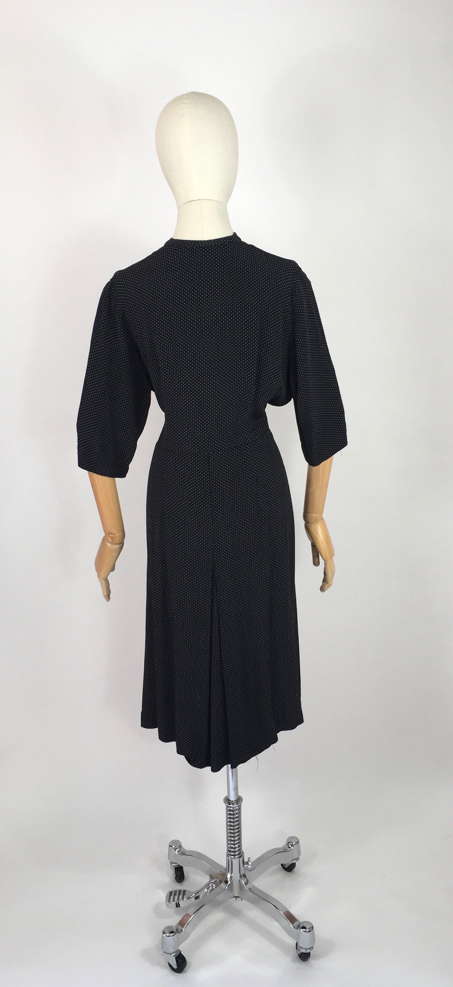 Original 1940’s VOLUP Day Dress - In a Beautifully Classic Black and White Polka Dot Cotton