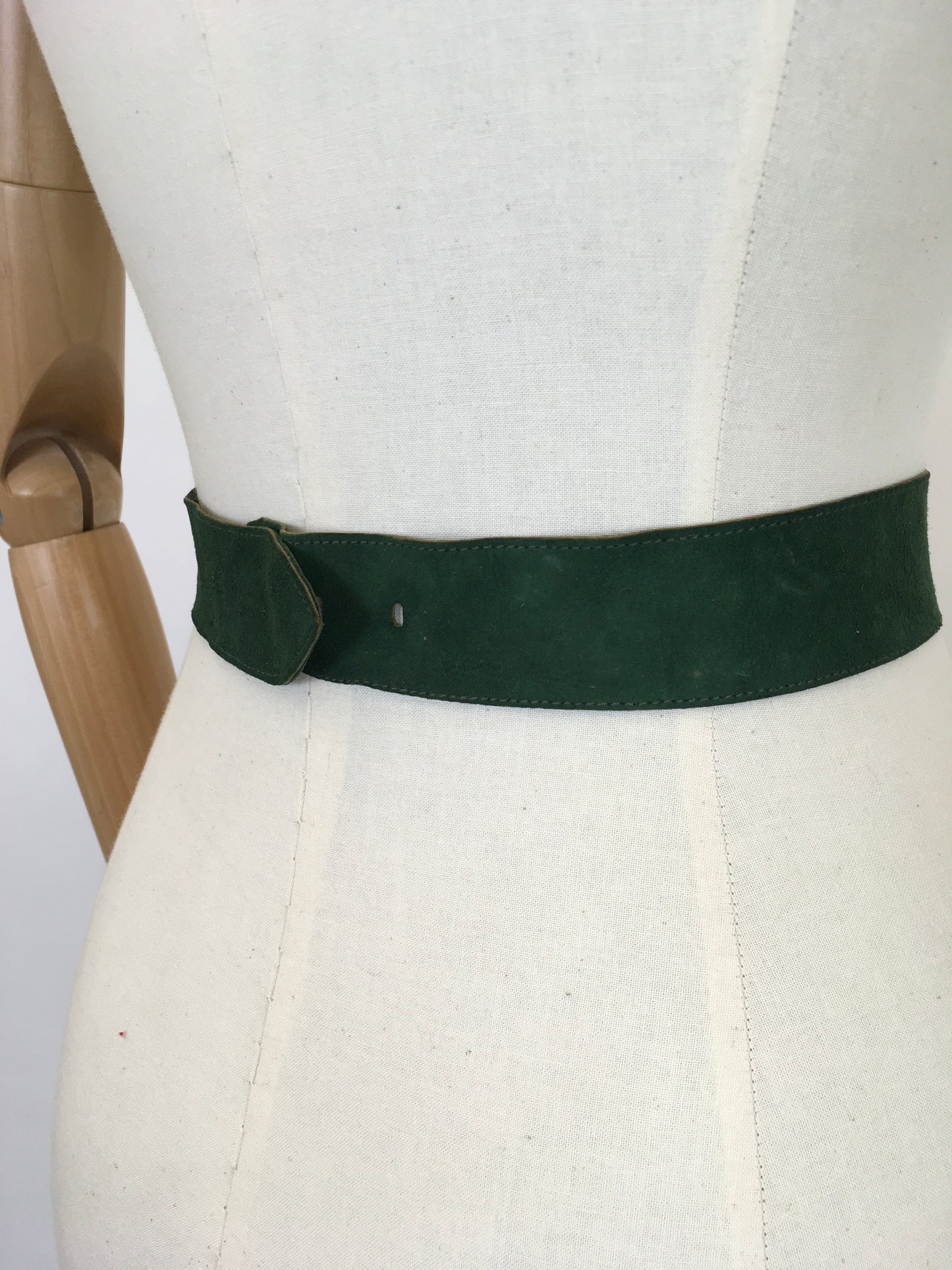 Original 1930’s STUNNING Forest Green Suede Belt - With Lovely Adornments