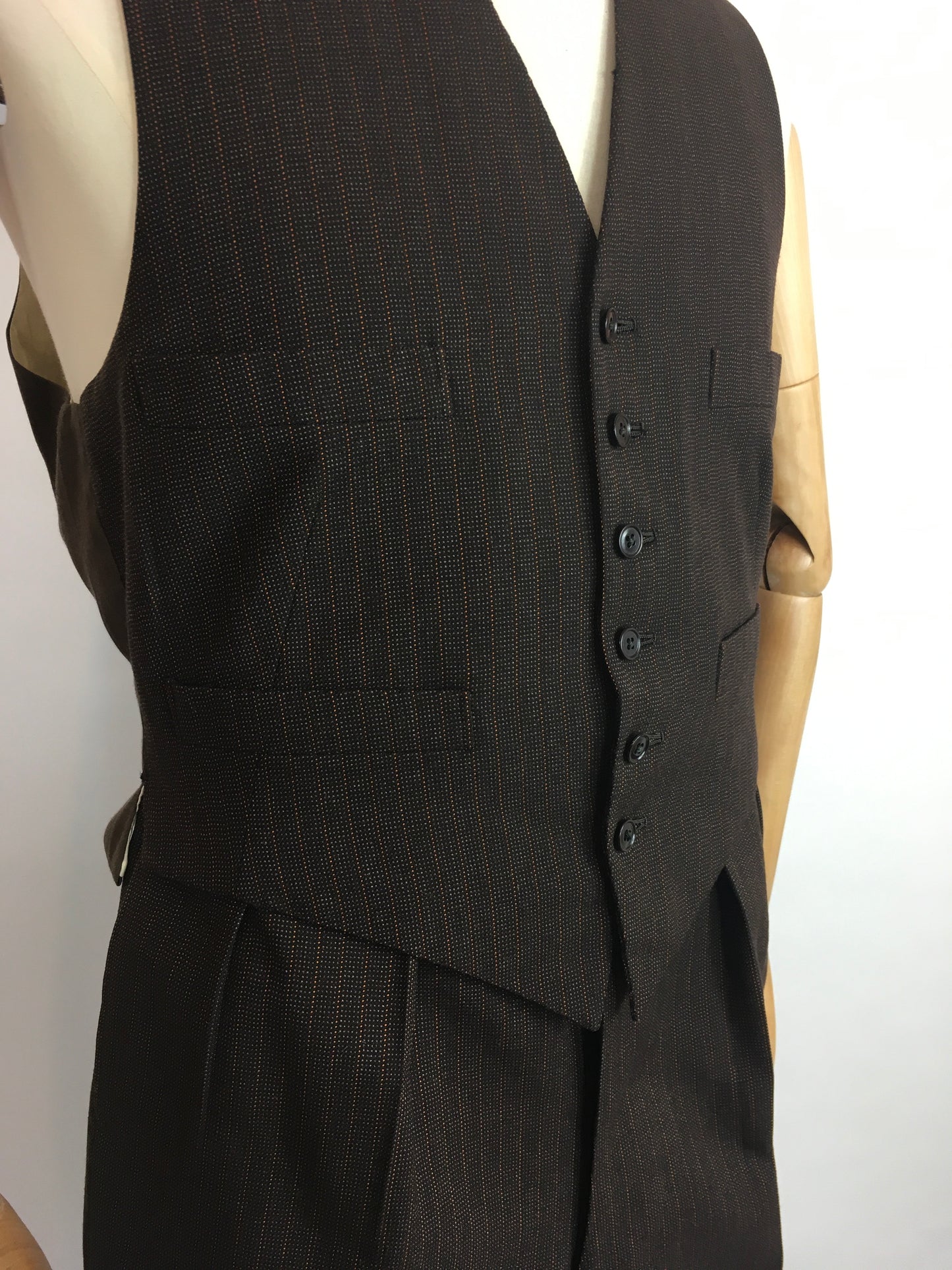 Original 1940’s Gents 2pc Waistcoat and Trousers Set - Made from A Lovely Brown Cloth with Orange Pinstripe