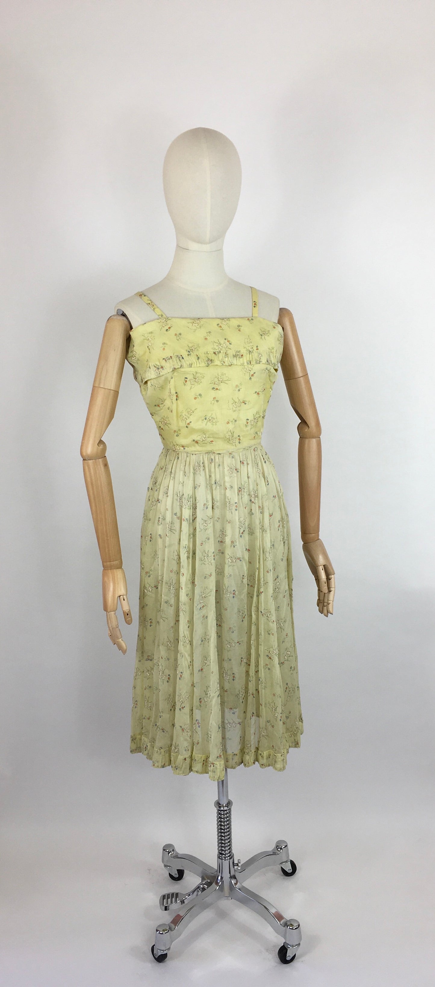 Original 1930s Sundress - In an Amazing Novelty Print Featuring Leaping Lambs and Toadstools On a Pale Lemon Cotton Lawn
