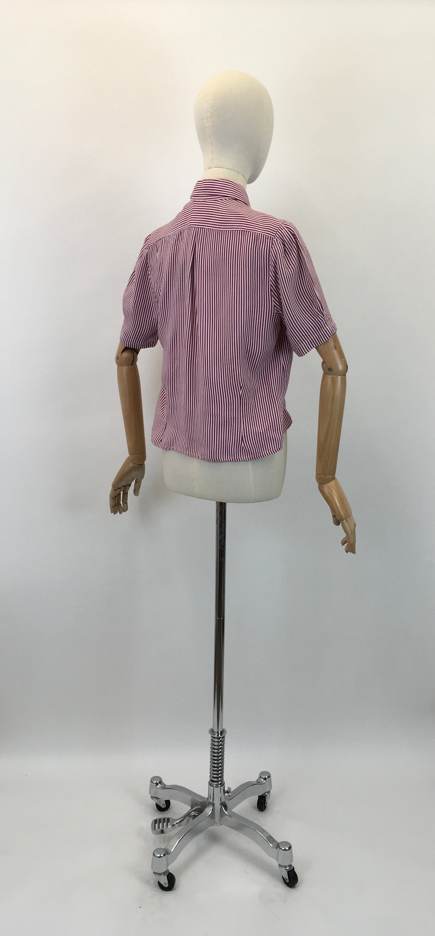 Original 1940's Stunning Utility CC41 Blouse - In Maroon & White Stripe