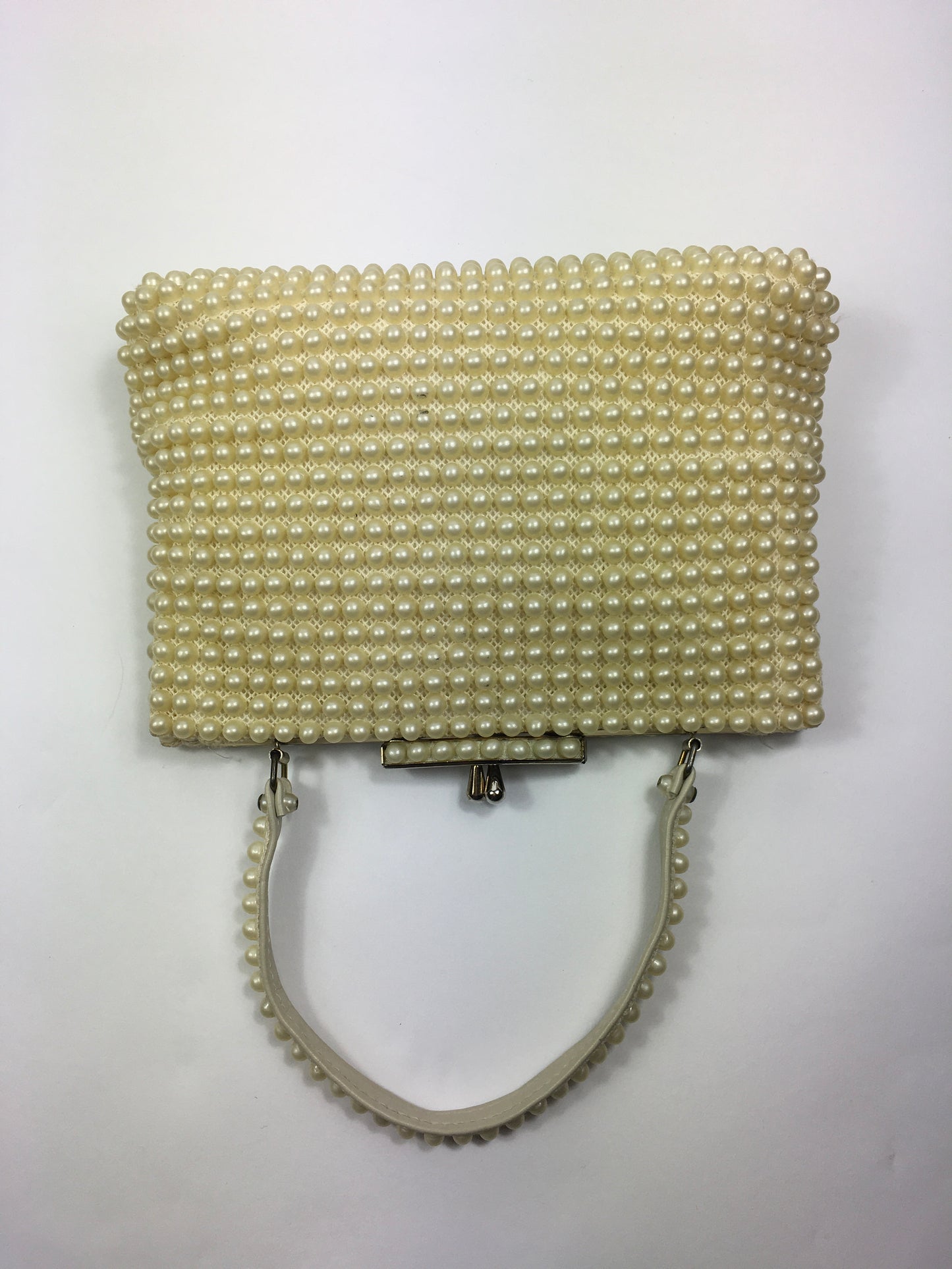 Original 1950’s Fabulous Pearly Handbag - In A Lovely Warm Cream With Internal Pocket Mirror
