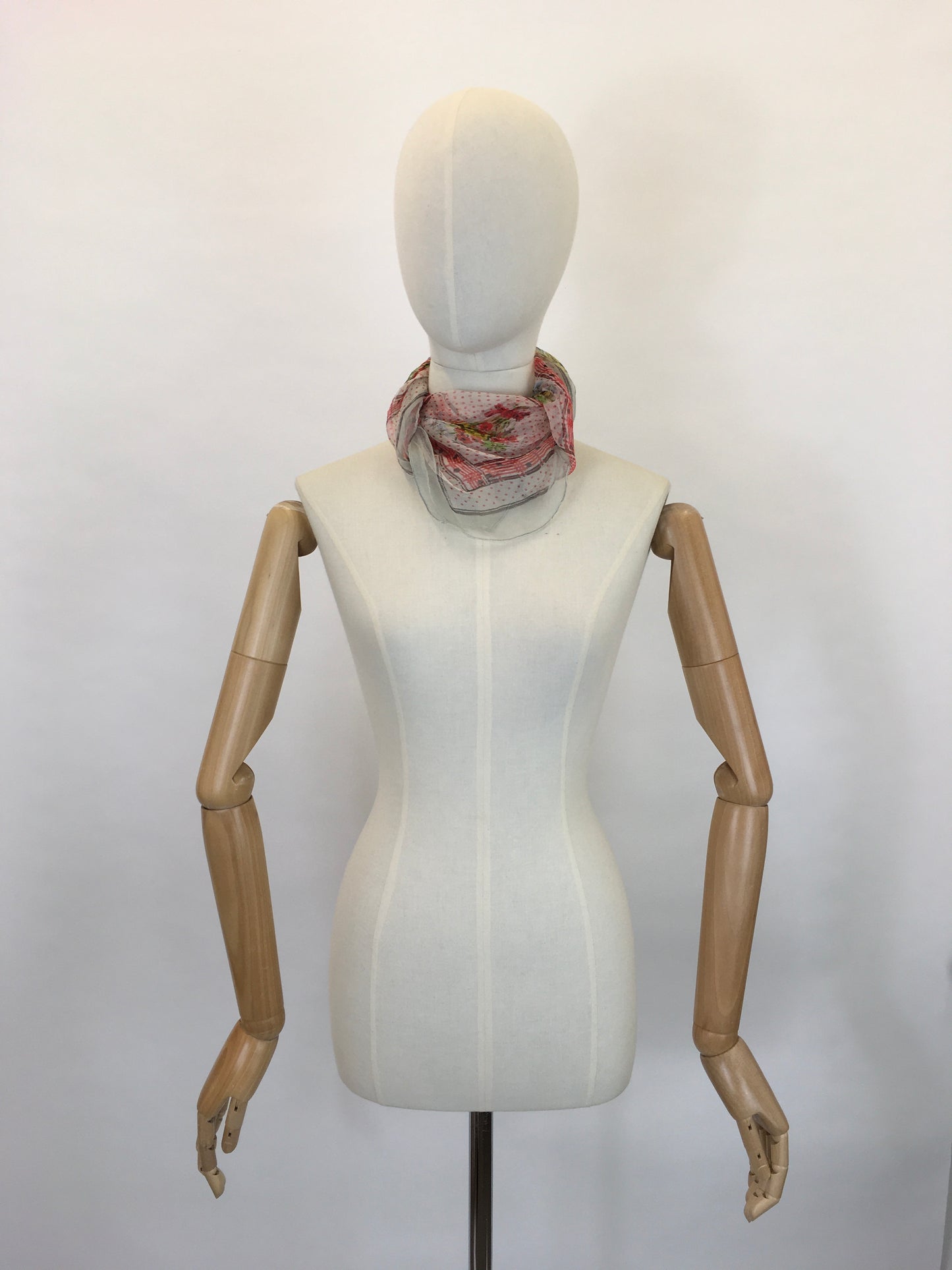 Original Early 1950’s Floral Chiffon Scarf - In Dainty Reds, Yellows, Greens and Blues