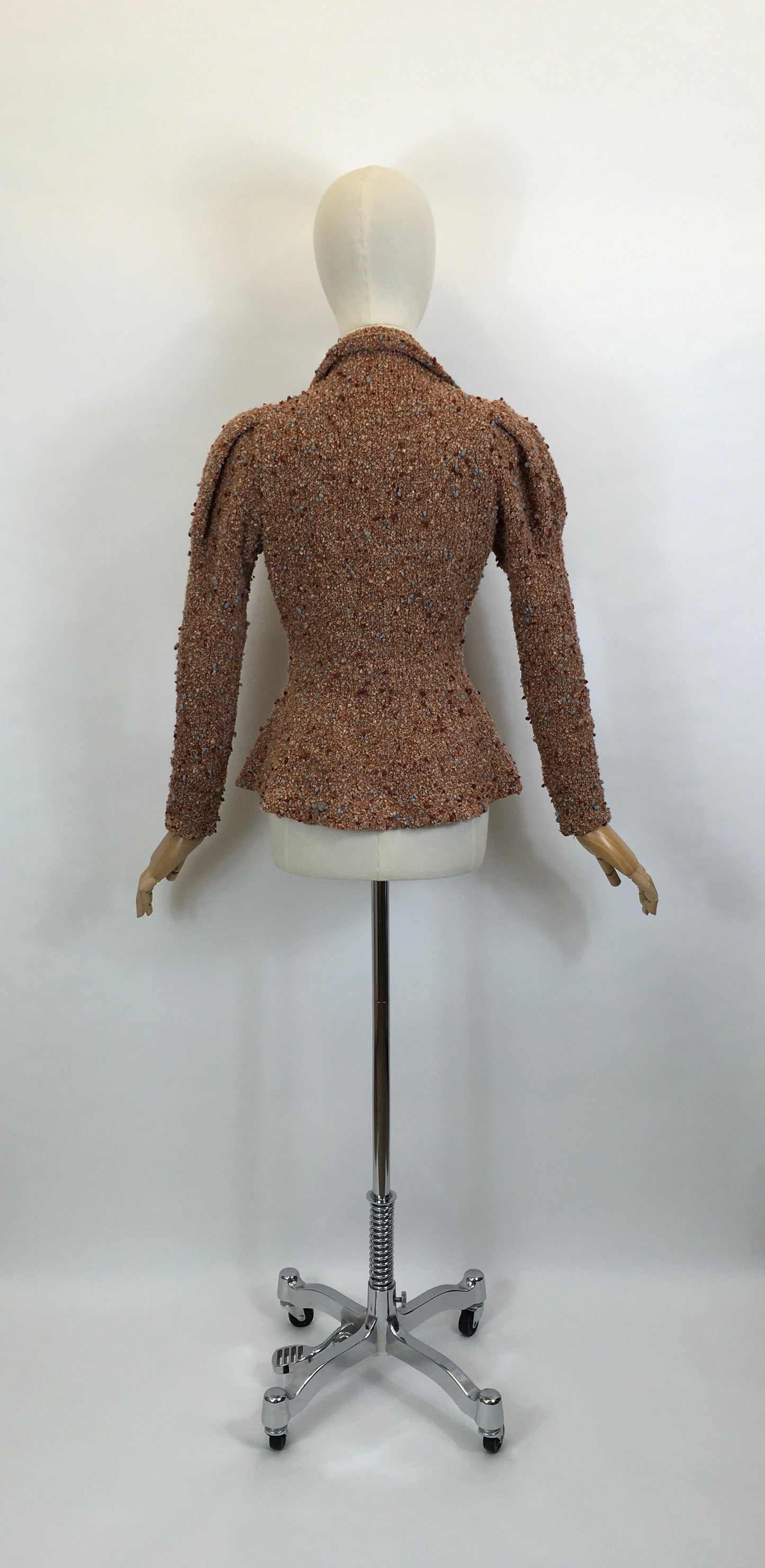 Original Late 1930’s Early 1940’s Knitted Cardigan / Jacket - In Pumpkin Spice, Soft Peach, Cinnamon and Powder Blue