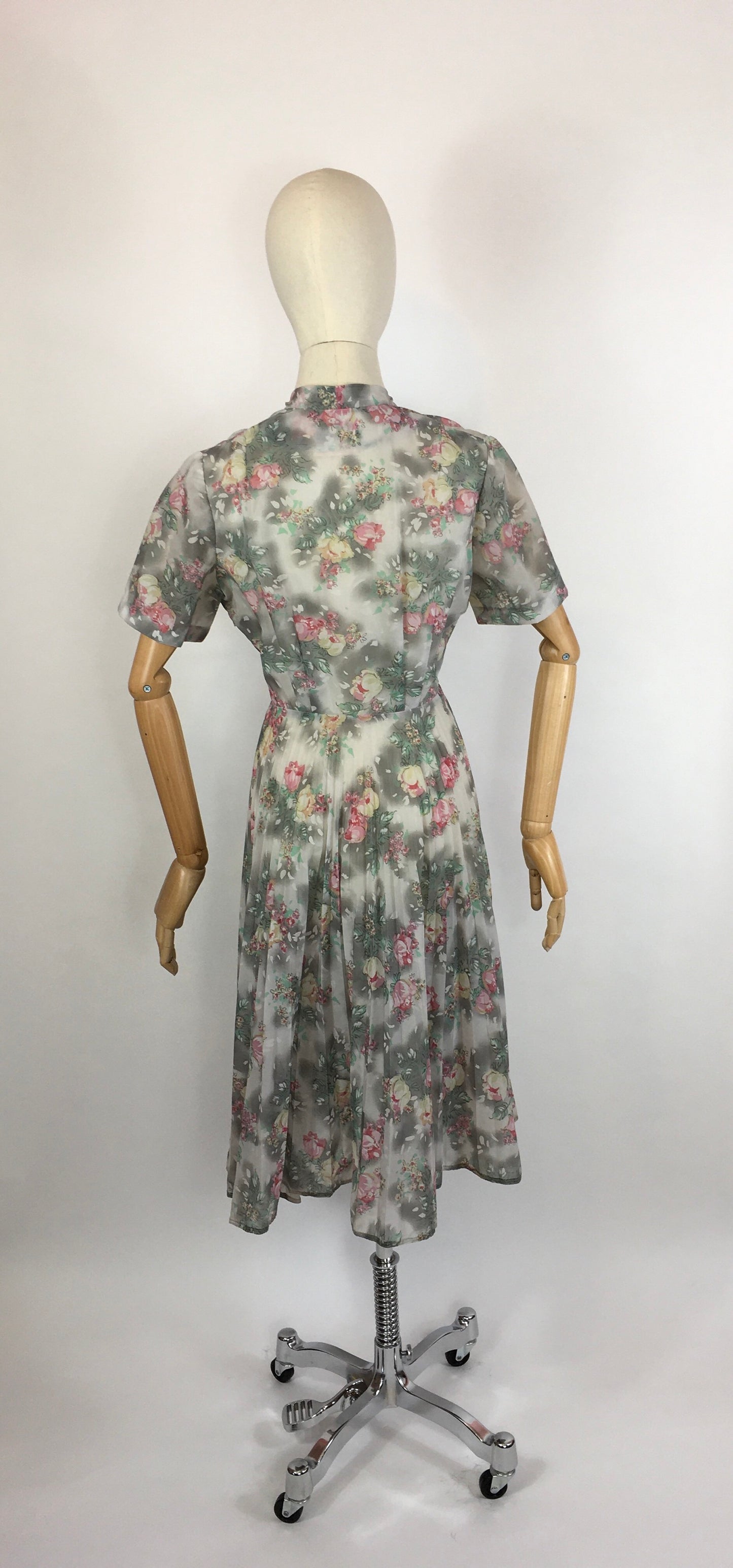 Original 1950s ‘ Eastex ‘ Floral Dress - In a Lovely Muted Colour Pallet of Soft Pinks, Muted Creams, Taupe and Greys