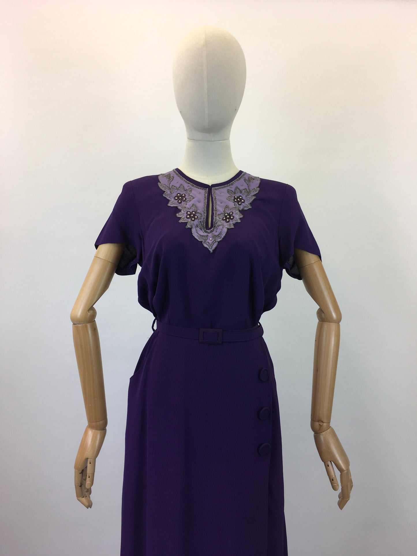 Original 1940's Amazing 3pc Set In Cadbury Purple - With Sensational Beadwork Detailing