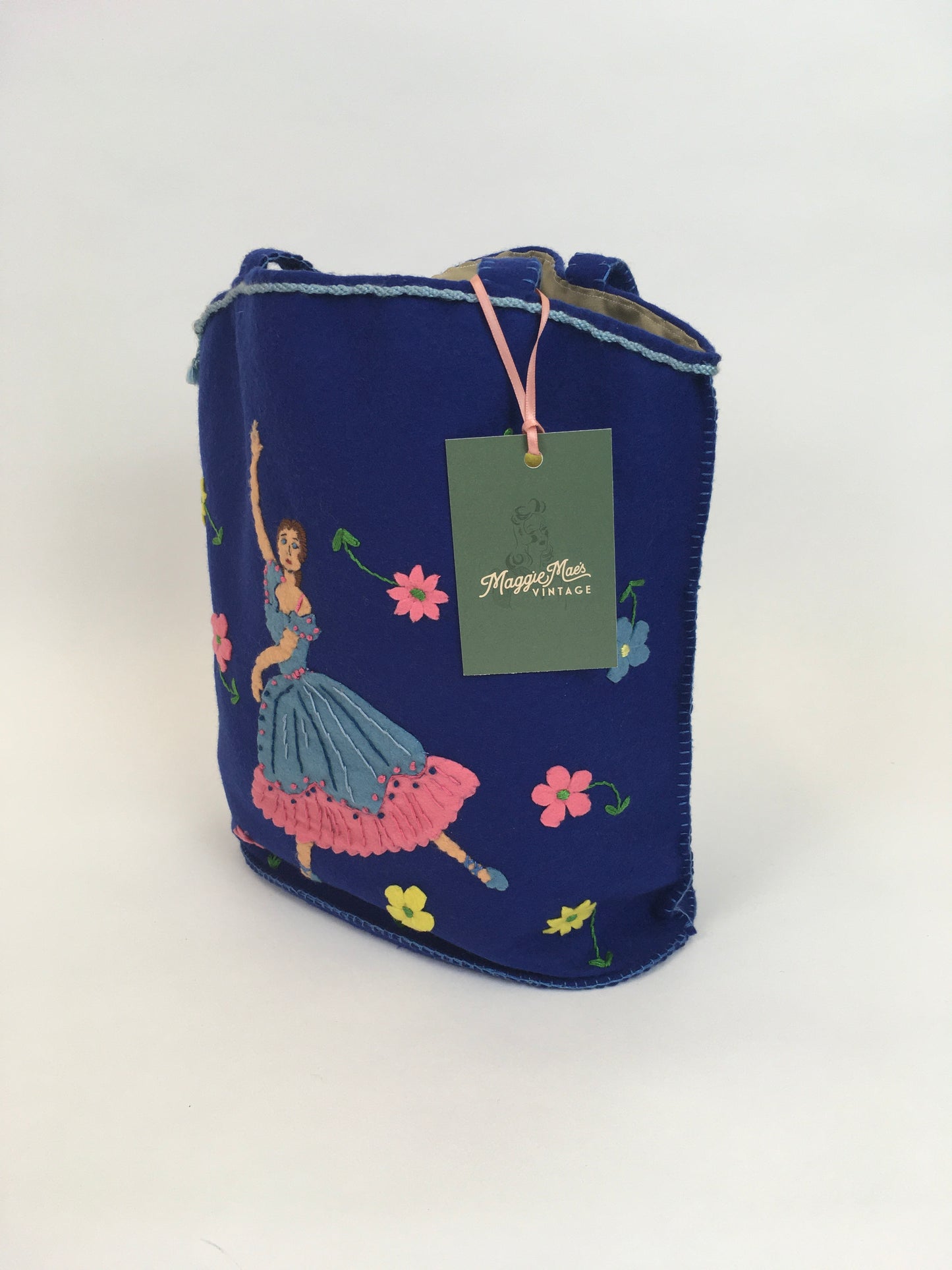 Original Late 1940s Early 1950’s Felt Handbag - ‘ Make do and Mend’ era Featuring a Ballerina and Floral Adornment