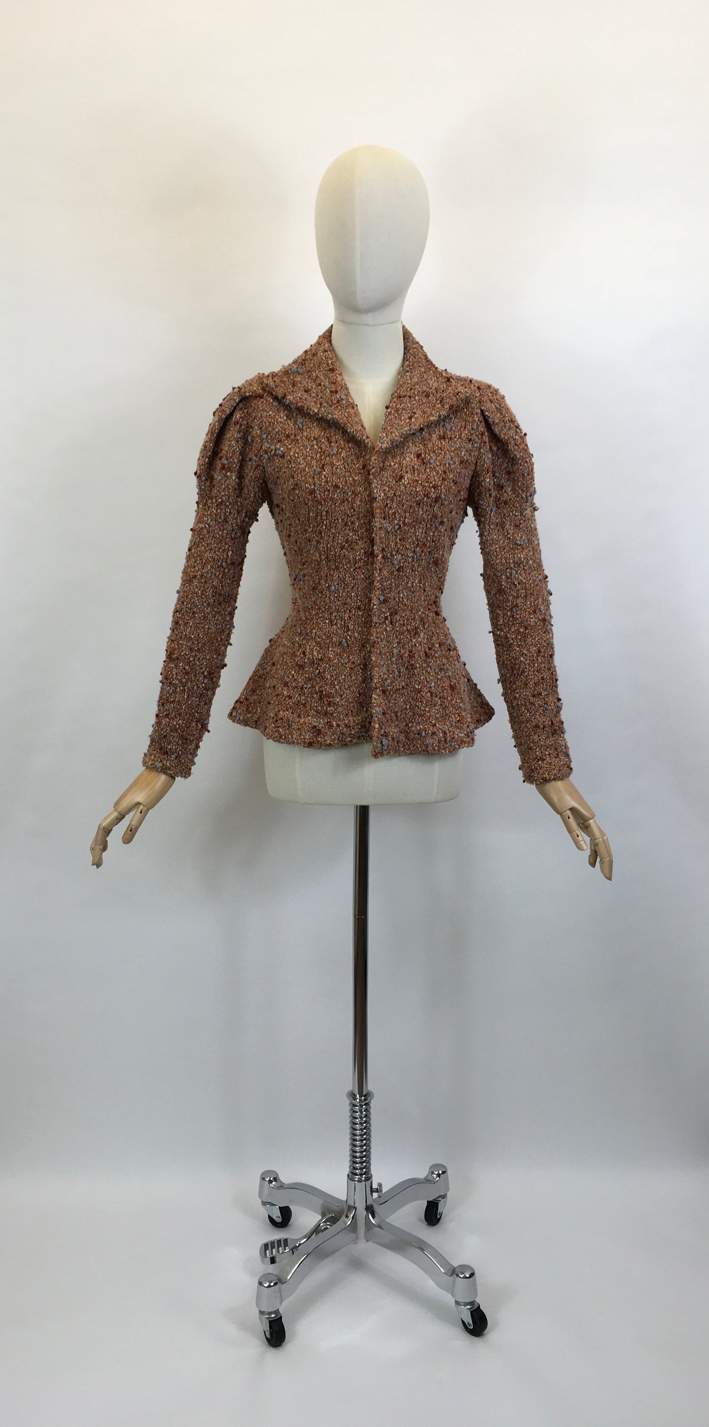 Original Late 1930’s Early 1940’s Knitted Cardigan / Jacket - In Pumpkin Spice, Soft Peach, Cinnamon and Powder Blue
