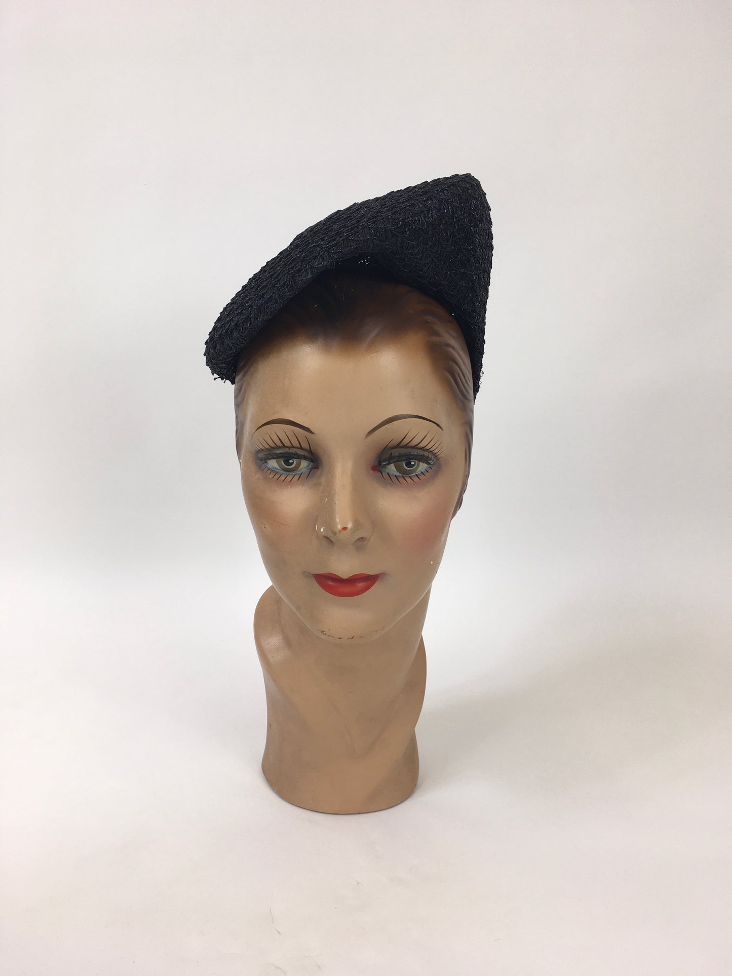 Original 1940's Navy Woven Raffia Hat - In a Sensational Shape with Hat Pin