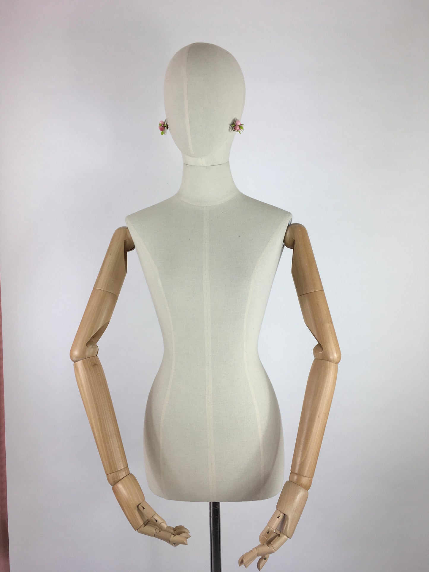 Original 1950s Clip on Earrings - In a Fabulously Fun Petal Design with Rosebuds in Pink, White and Green