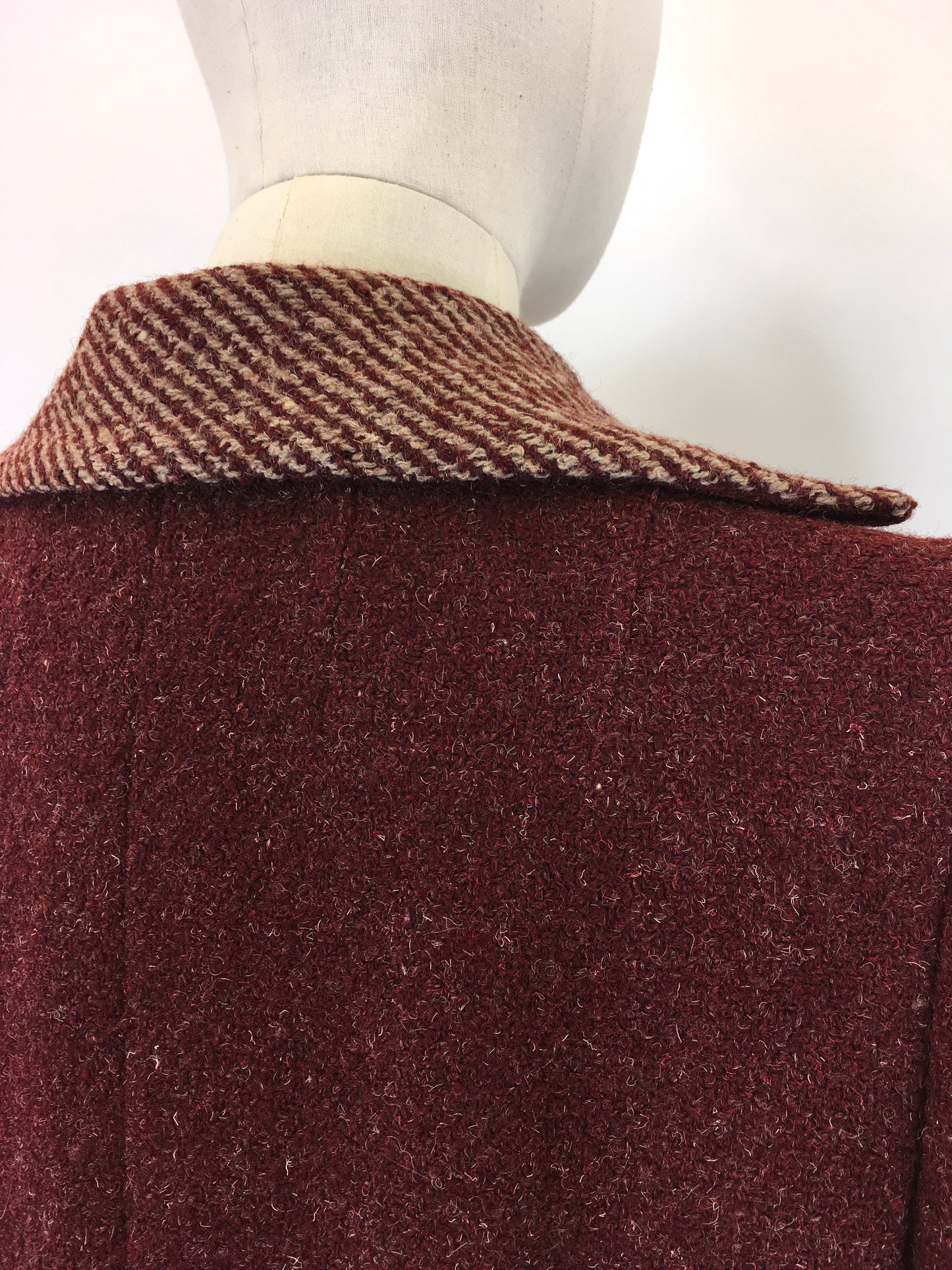 Original 1940’s STUNNING Deep Wine Woollen Coat - With An Impeccable 40’s Silhouette & Detailing