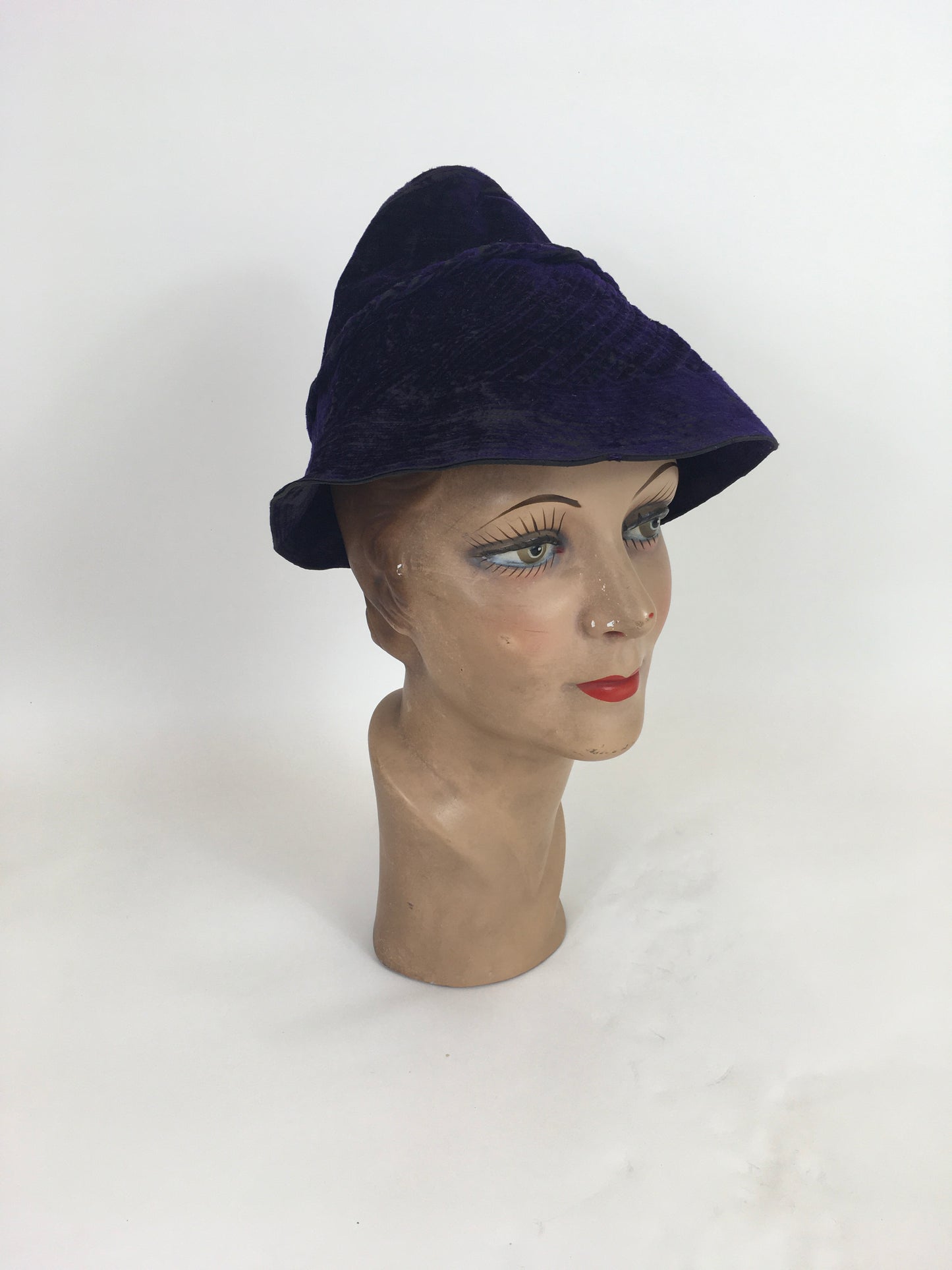 Original 1930’s Sensational Cone Shaped Hat - In A Sublime Cadbury Rich Purple Velvet