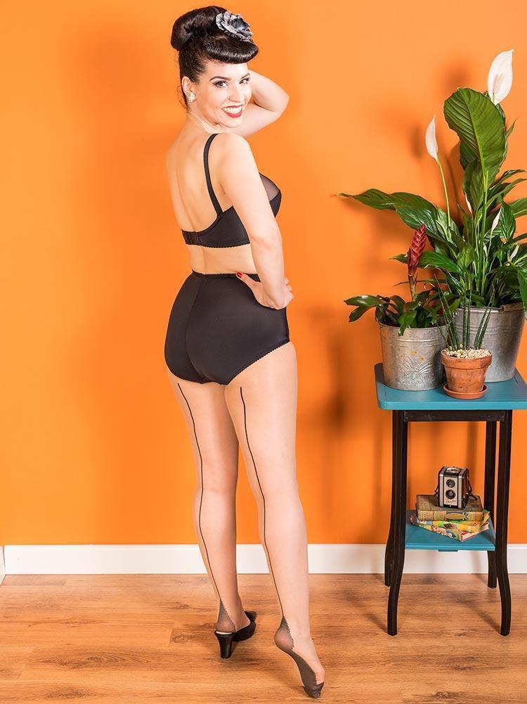 What Katie Did Lingerie - Glamour Seamed Tights In Champagne / Black